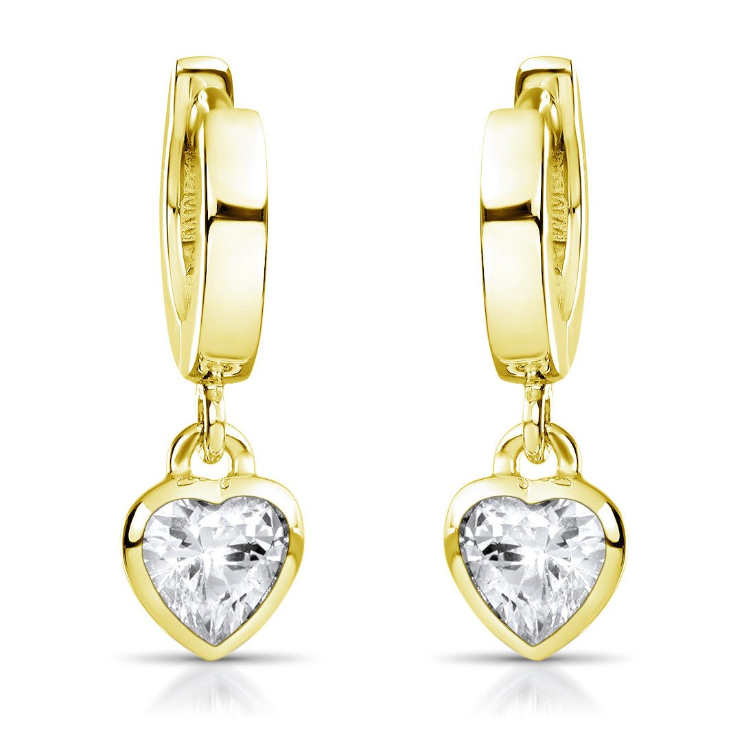 Materia Paar Creolen Kinderohrringe Gold Zirkonia Herz Weiß SO-389, Sterlingsilber, vergoldet