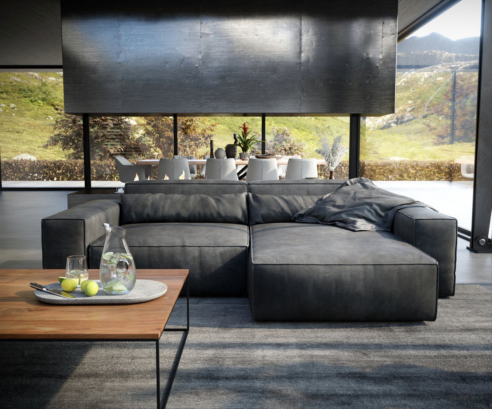 DELIFE Ecksofa Sirpio, XL Lederimitat Vintage Anthrazit 270x170 cm Recamier günstig online kaufen