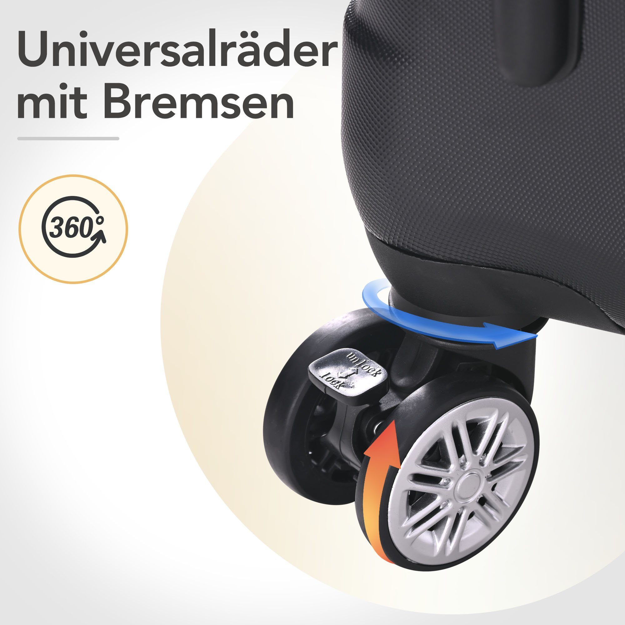 4 cm 38*25*65 Mit Handgepäckkoffer Doppelrad Universalrad Rollen, L, Bremsen mit Hartschalen-Handgepäck L- BlingBin TSA-Schloss, ABS-Material Schwarz