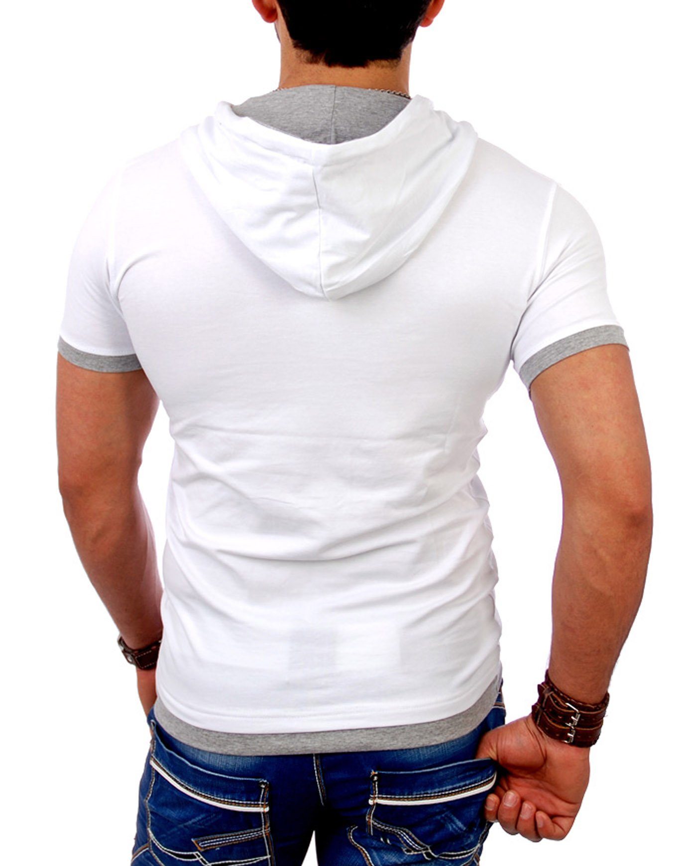 Kapuzen Reslad Diego Layer-Look Herren (1-tlg) T-Shirt T-Shirt weiß-grau Kapuzenshirt RS-5033 San Reslad