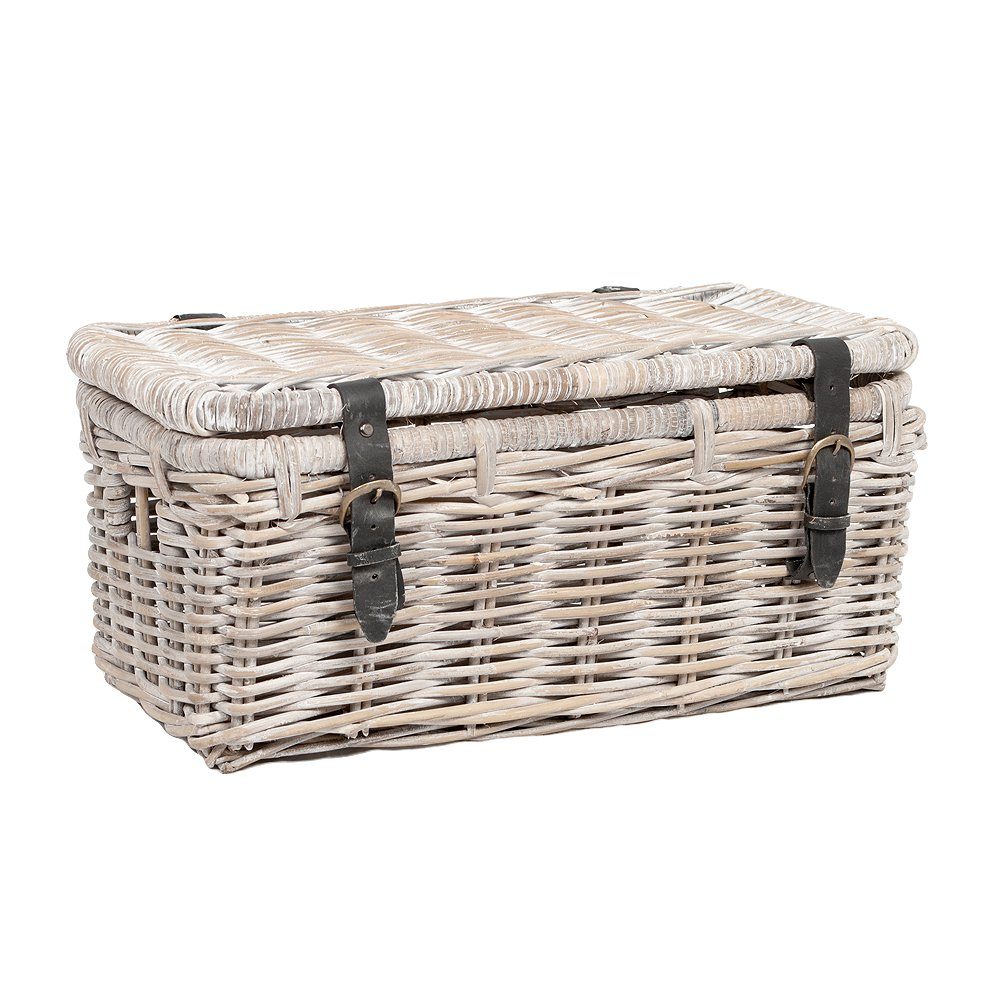 LebensWohnArt Truhe Rattan Truhe RESSY White Wash ca.60cm Couchtisch