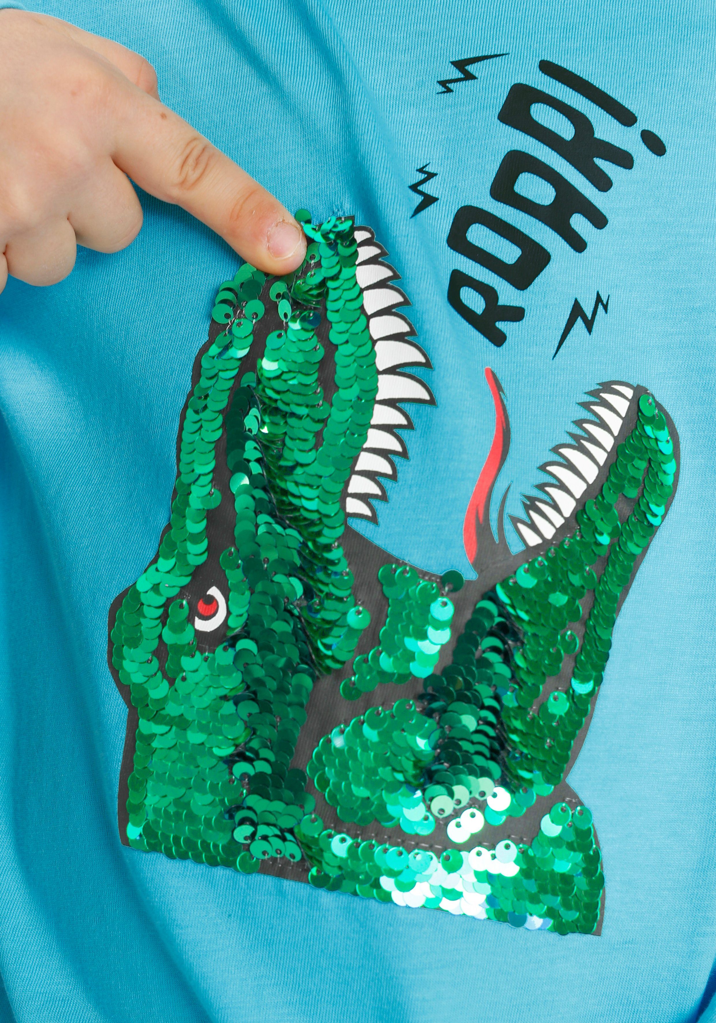 KIDSWORLD Langarmshirt mit Wendepailletten aus Dino-Motiv