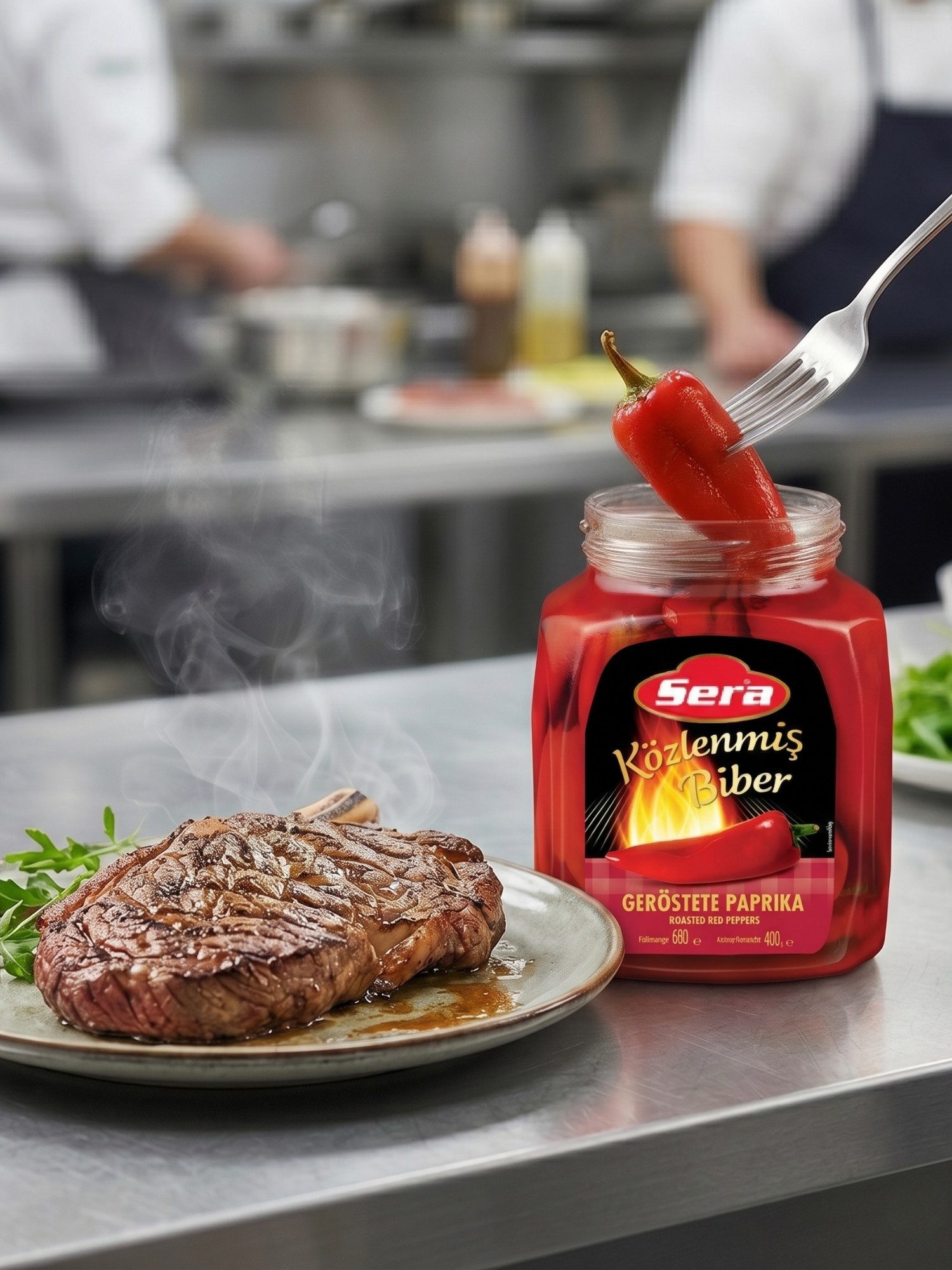 SERA FOOD Gemüsekonserve Geröstete Rote Paprika, ganz–Traditionell über offenem Feuer geröstet, 1 x 680 g, Vegan, Vegetarisch, Ohne Farbstoffzusatz, Ohne Konservierungsstoffe