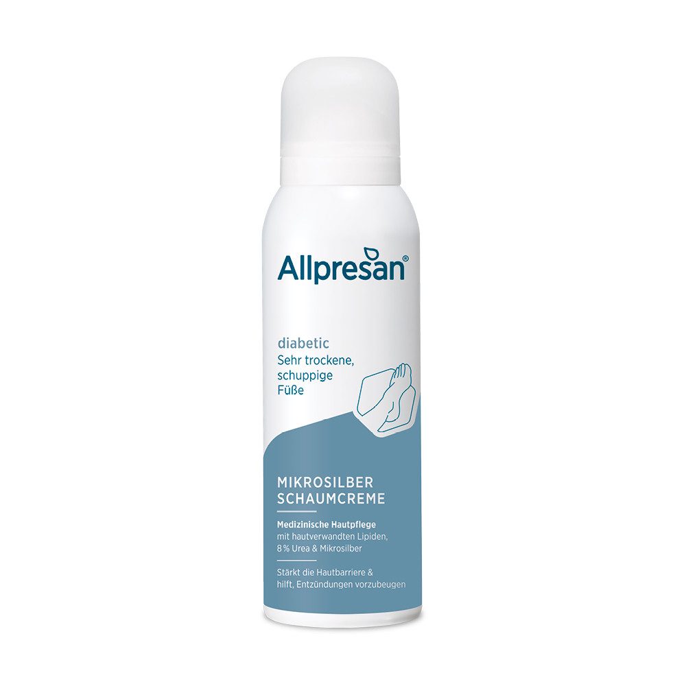 Allpresan Fußschaum Allpresan diabetic MIKROSILBER Pflegeserie -Größe wählbar- zertifiziertes Mikrosilber, 1-tlg., Antibakterielle Spezial-Fußpflege bei Diabetes mellitus