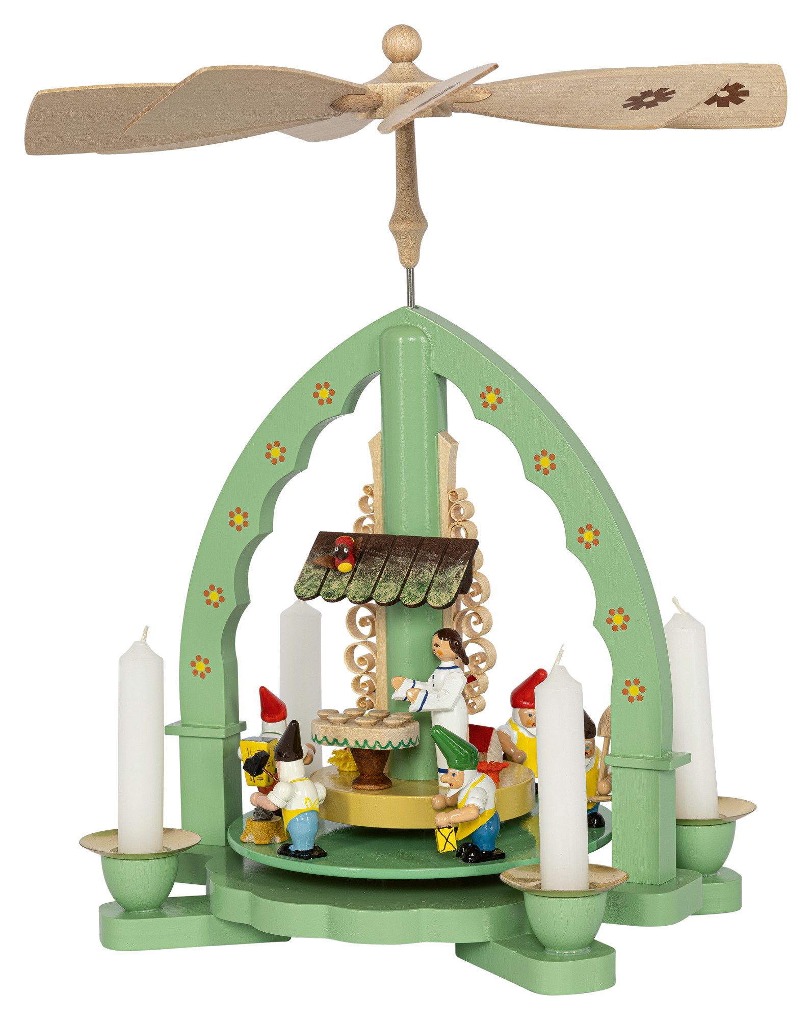 Richard Glaesser Weihnachtspyramide Schneewittchen und die sieben Zwerge, Höhe 27cm, Handwerkskunst original Erzgebige