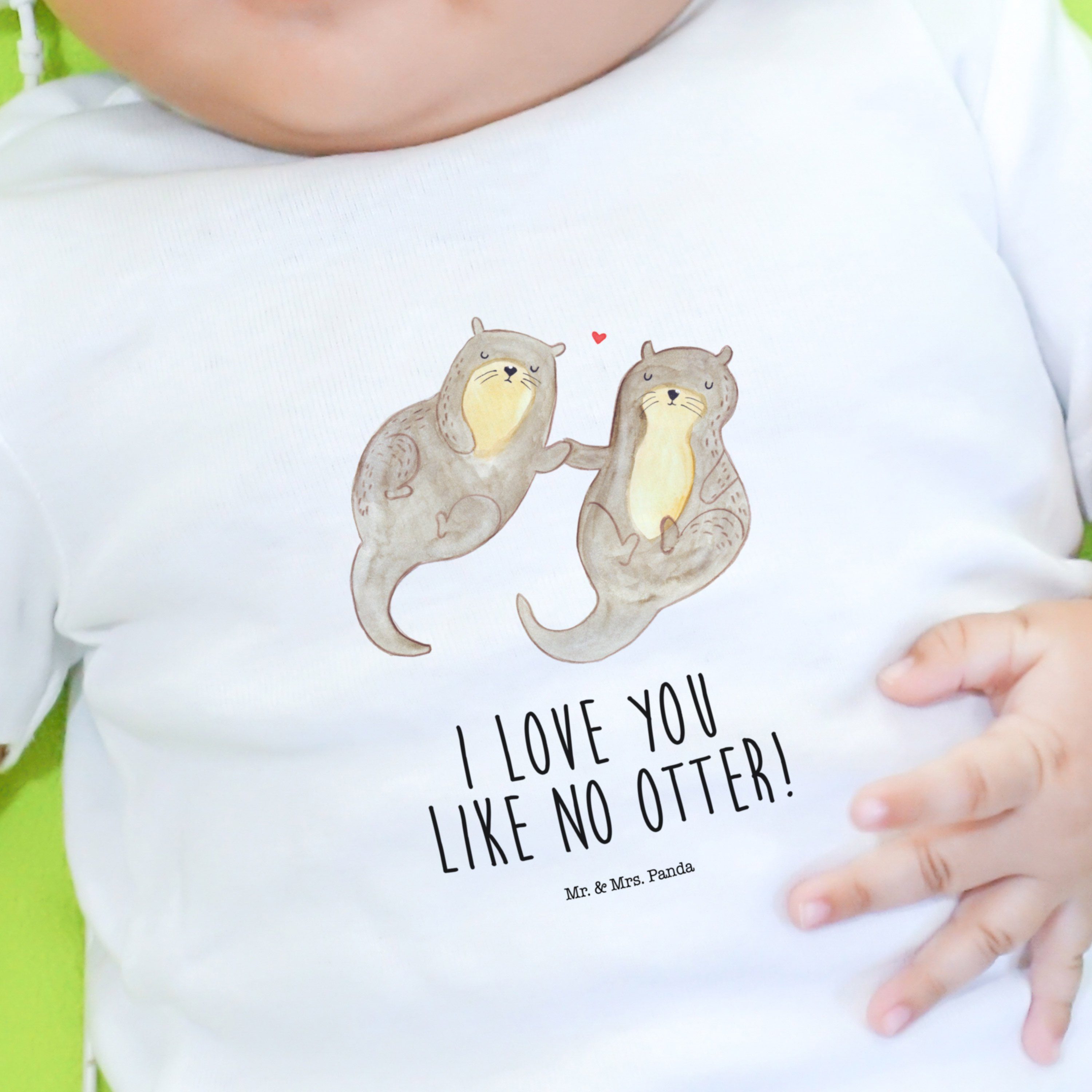 Otter - & Panda Geschenk, händchenhaltend Liebe, Otter Strampler Baby, (1-tlg) - S Weiß Mrs. Mr. Jungen,