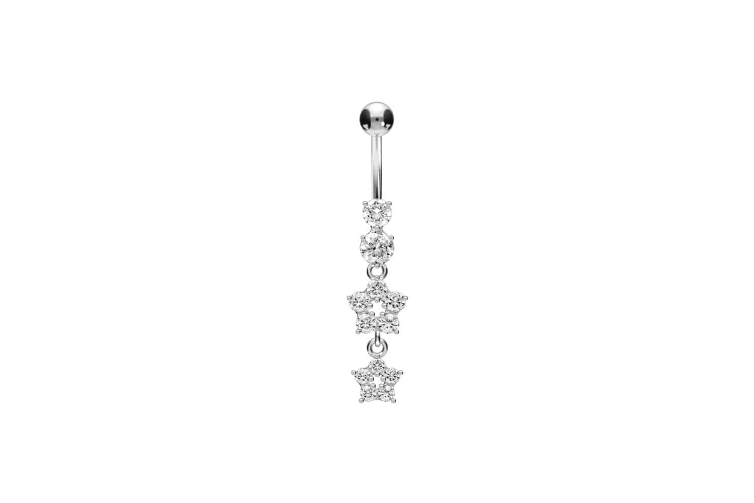 PIERCINGLINE Bauchnabelpiercing Titan Bananabell mit 925er Silber-Design 2 KRISTALLBLUMEN (Bananabells, 1-tlg)