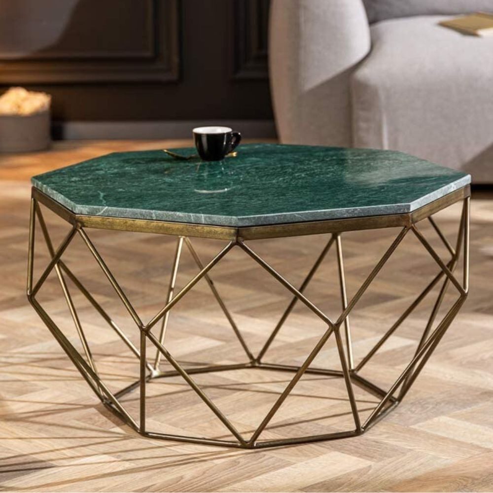 LebensWohnArt Couchtisch Exklusiver Couchtisch BIJOUX ca.70cm grün Marmor Metallgestell