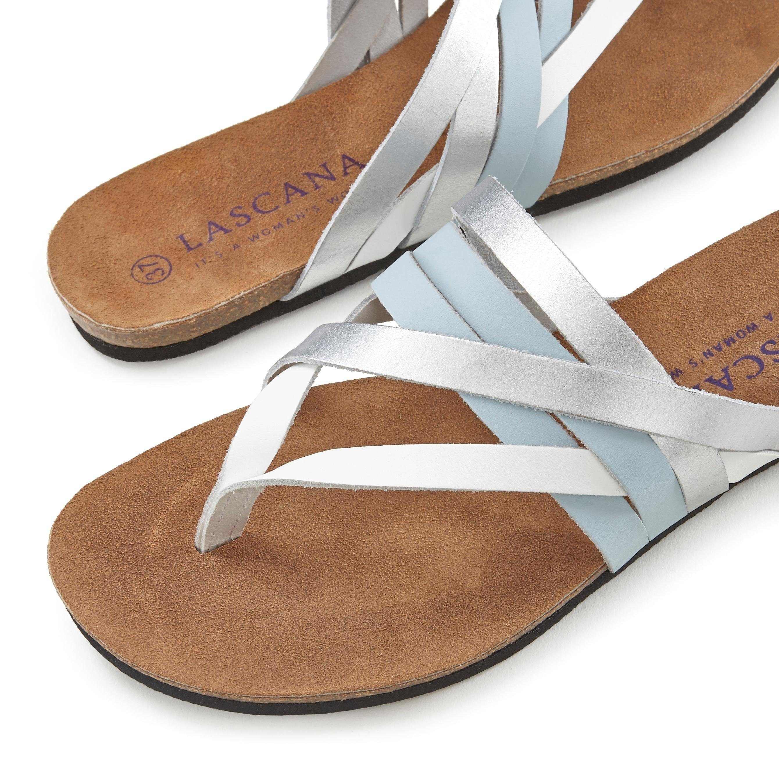 LASCANA Sommerschuh, offener Schuh, Pantolette, Sandale, Zehentrenner aus Leder mit Korkfußbett