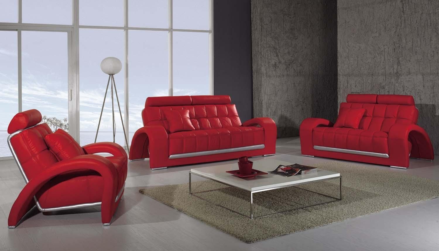 Sofagarnitur in Sofa Couch Garnitur, Sitzer Leder Designer Made 3+1+1 JVmoebel Rot Europe Sofa