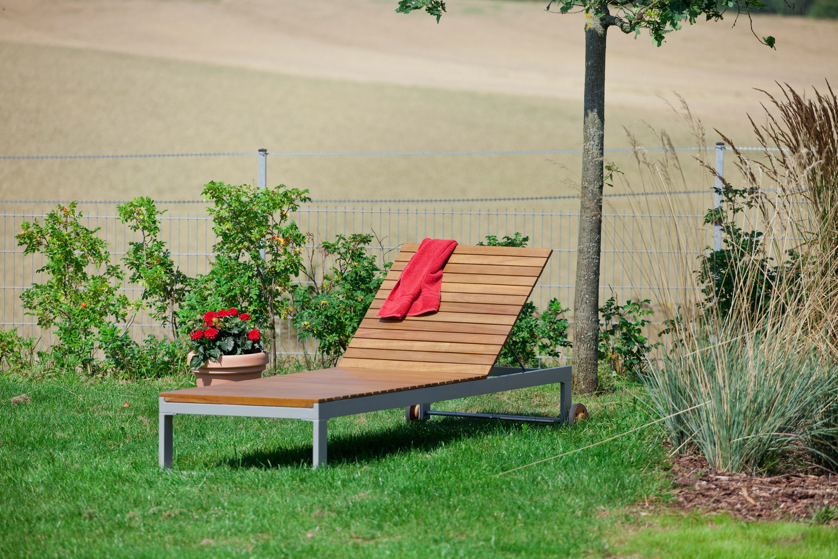 MERXX Gartenliege »Naxos«, Eukalyptus/Textil, verstellbar, grau