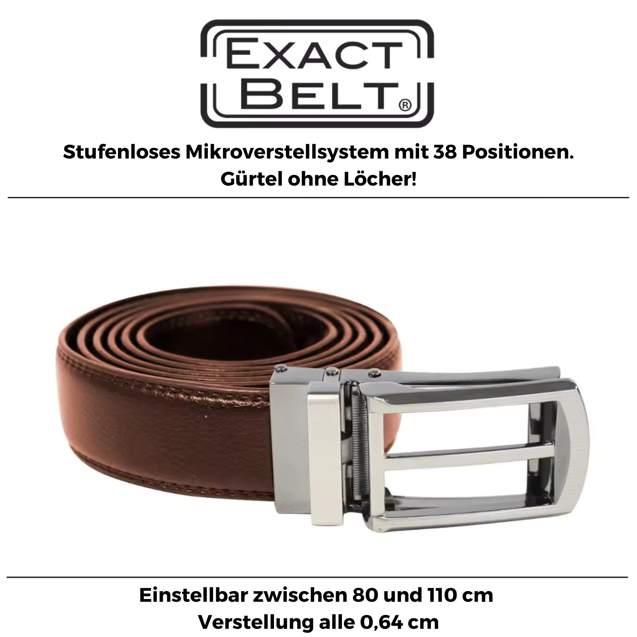 Best Direct® Hüftgürtel Exact Belt (Spar-Set, 2-St., 1er oder 2er Pack) Gürtel ohne Löcher,80 bis 120 cm, braun & schwarz
