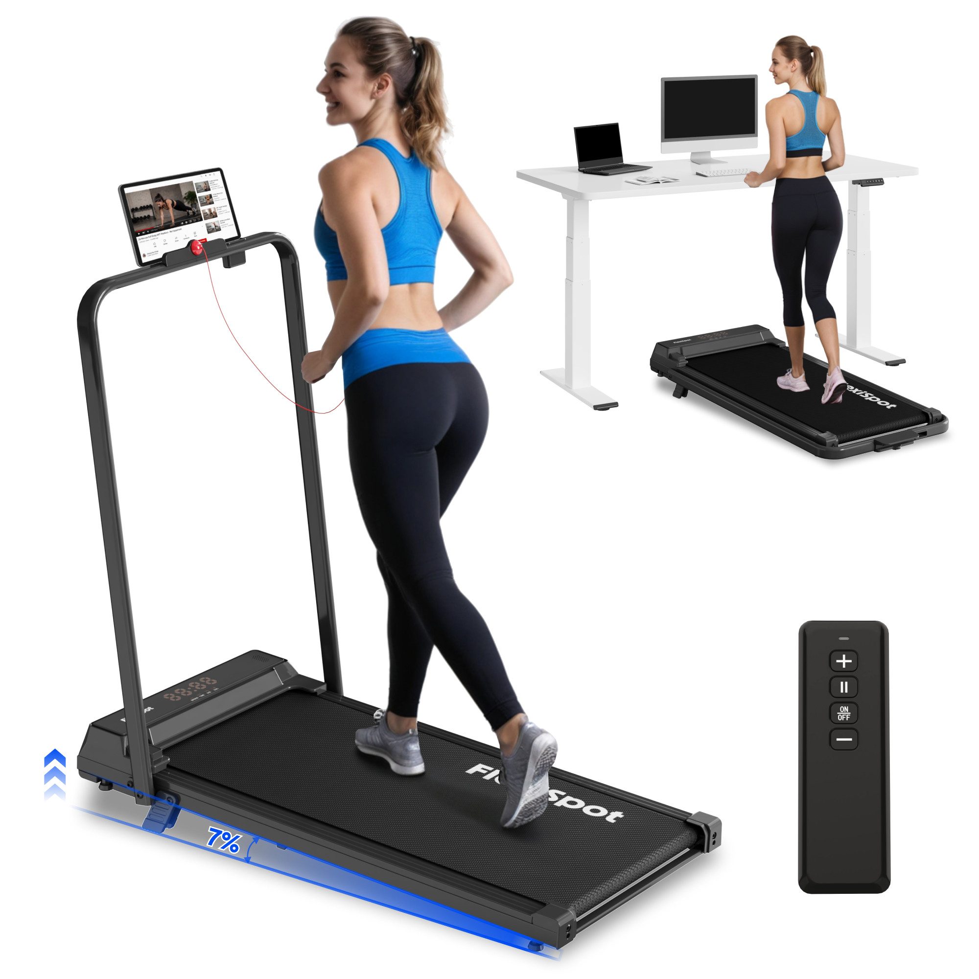 FLEXISPOT Laufband Klappbares Walking Pad DynamiX 1-12 km/h, MAX 140KG (LED-Display&Kabellose Fernbedienung, Leiser bürstenloser Motor, rutschfest & gedämpft), Mit Schmiermitteln, für Zuhause & Homeoffice