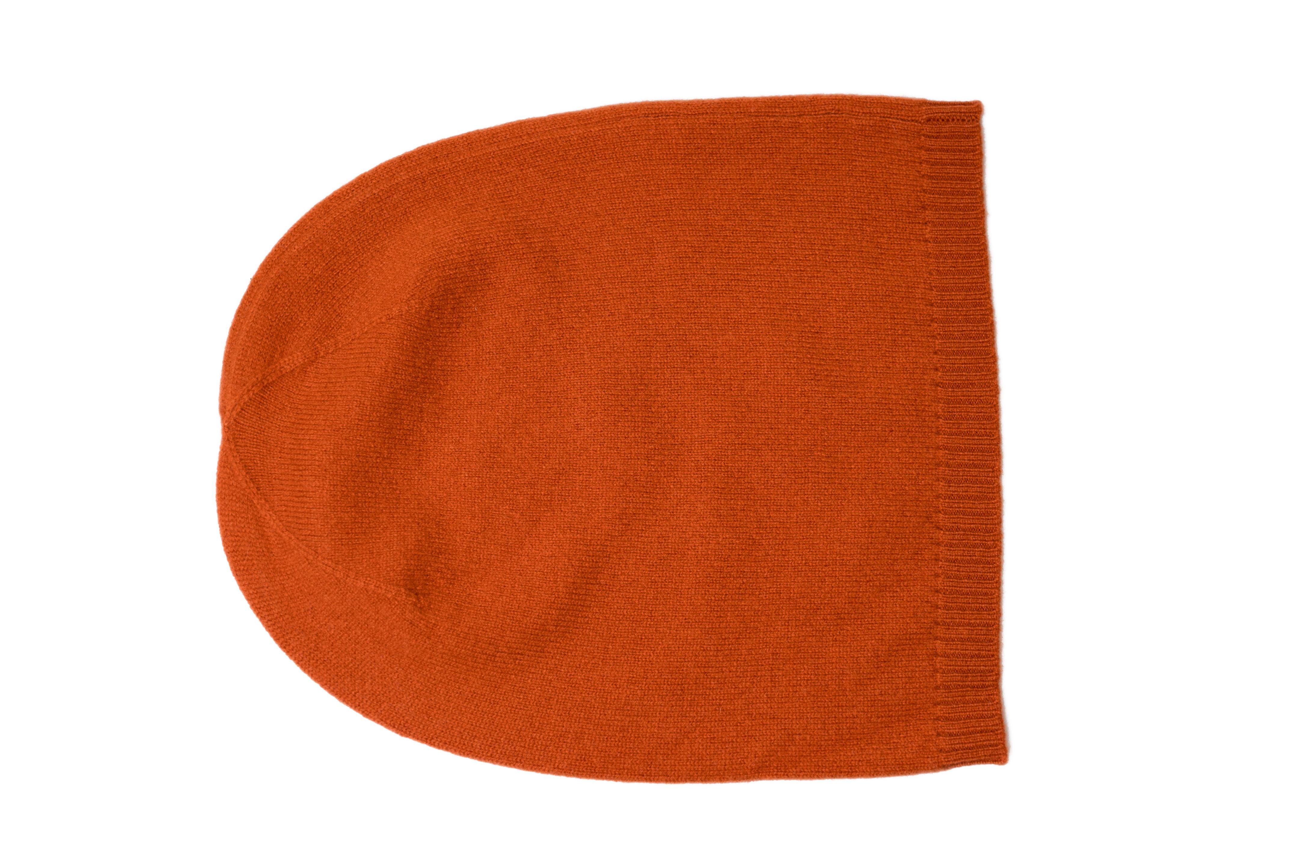 MayTree mit (Orange) 1-St) 100% Kaschmir-Mütze Rand (Stück, Strickmütze Kaschmir