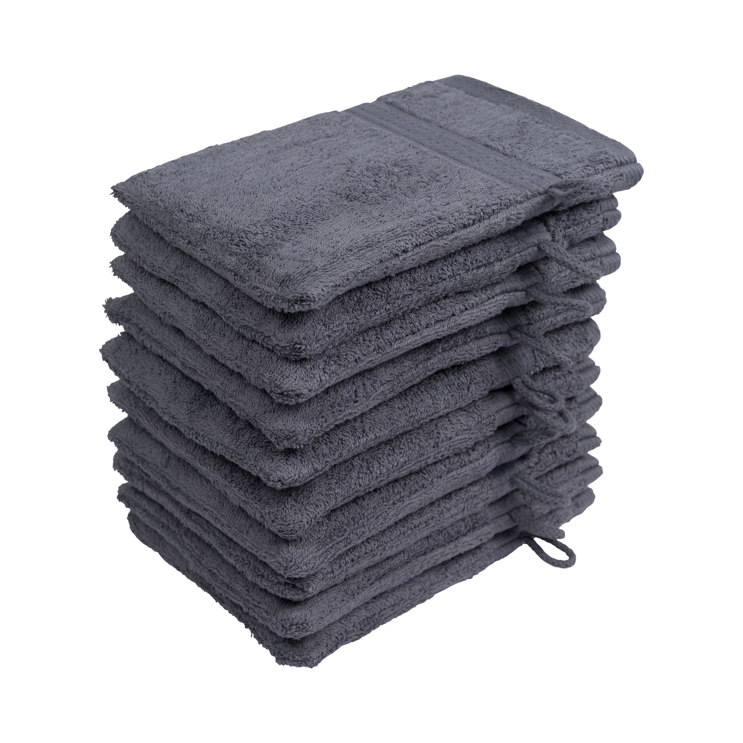 Farben Hometex Textiles Anthrazit in Premium & vielen Waschhandschuh verschiedenen Waschhandschuh praktischen 10er im Set