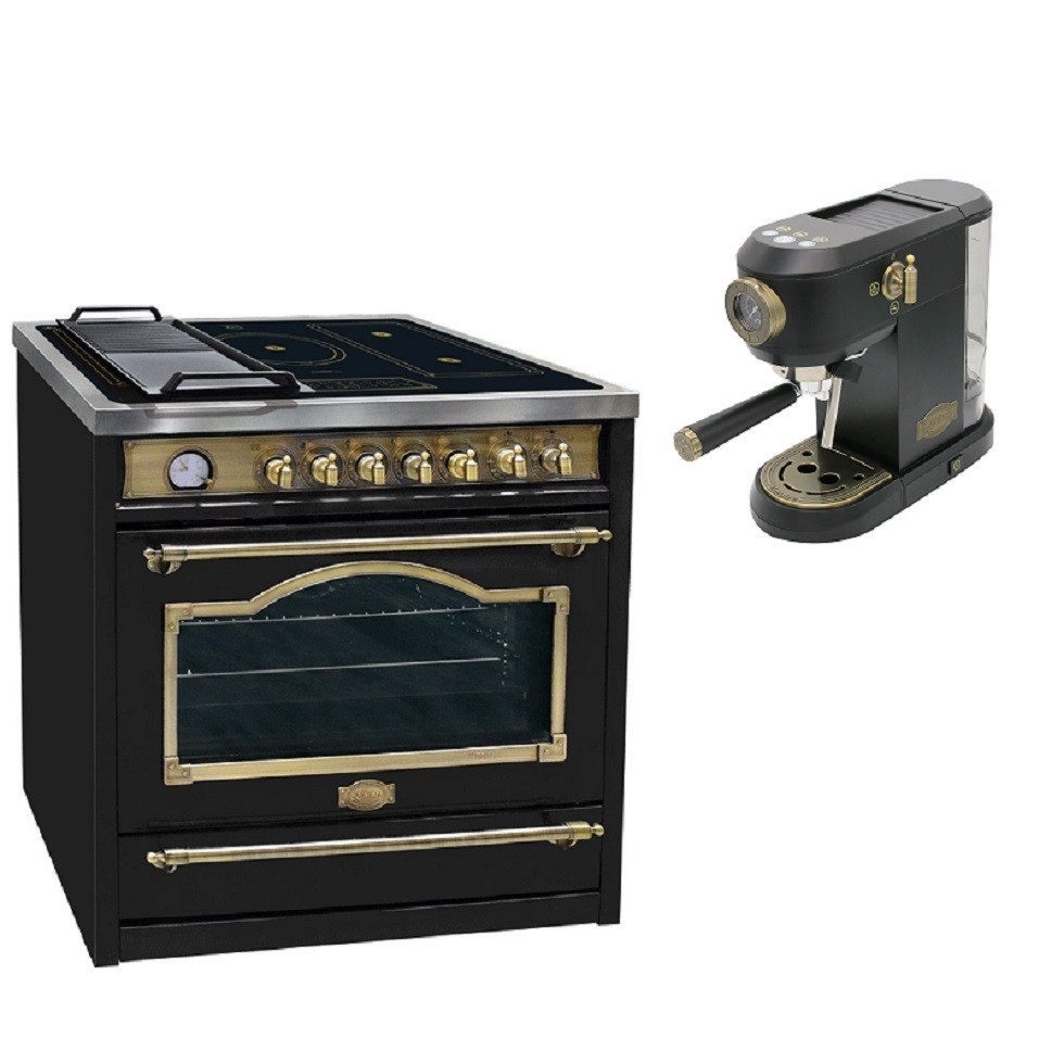 Kaiser Küchengeräte Induktions Herd-Set HC 93655 IEm+KA 2005 Em, mit 1-fach-Teleskopauszug, Elektro Standherd 90 cm 5 Kochzonen+Kaffeemaschine, 19 bar
