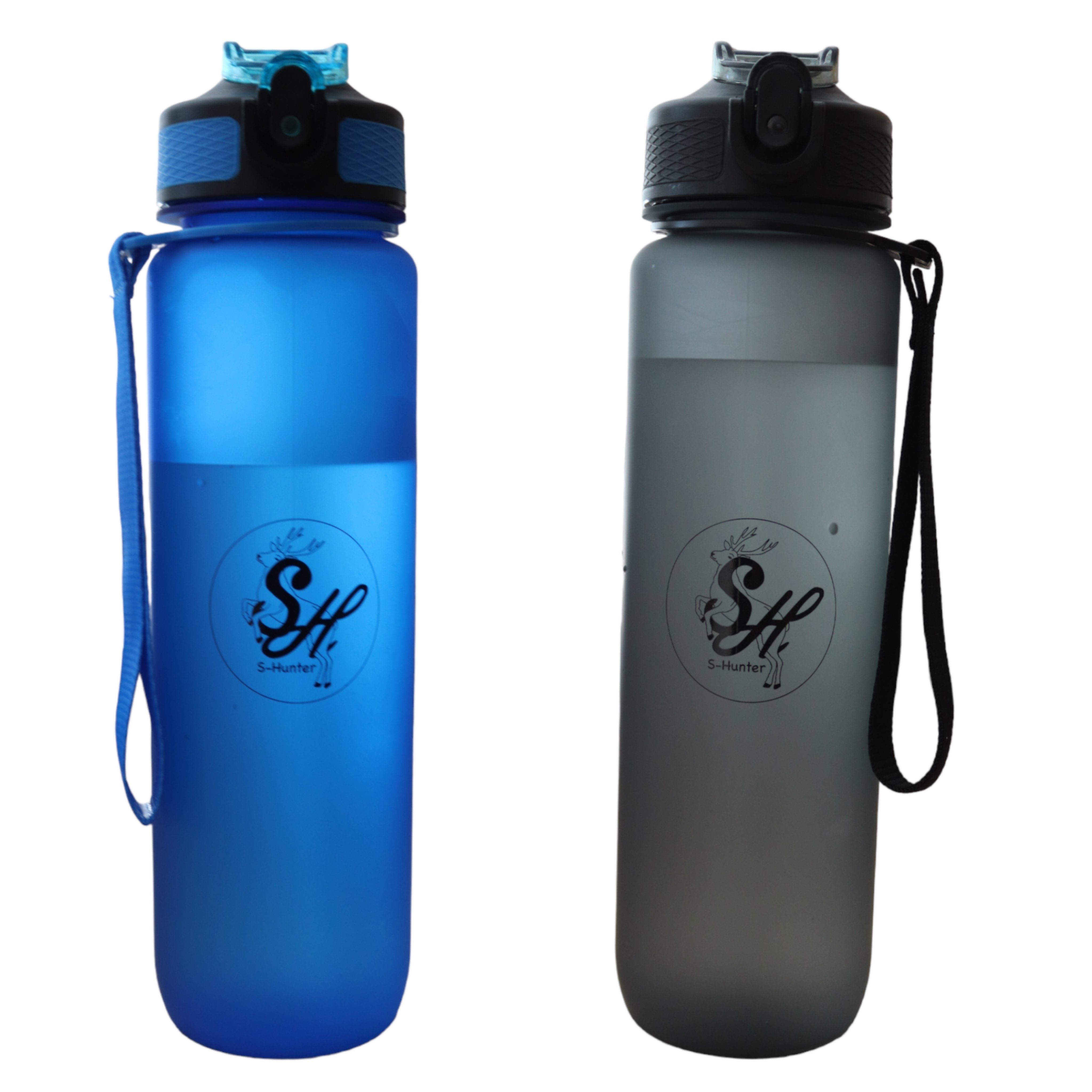 S-Hunter/Sauerland Hunter Trinkflasche Trinkflasche 1L Strohhalm BPA Frei Sport Fitness Flasche, BPA Frei, 1 L, Auslaufsicher, mit Strohhalm,super bequem Blau