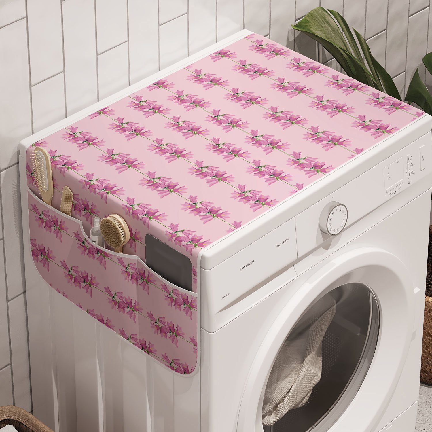 und Badorganizer lila Trockner, Rosa Anti-Rutsch-Stoffabdeckung Abakuhaus Waschmaschine für und Blumen Glockenblumen