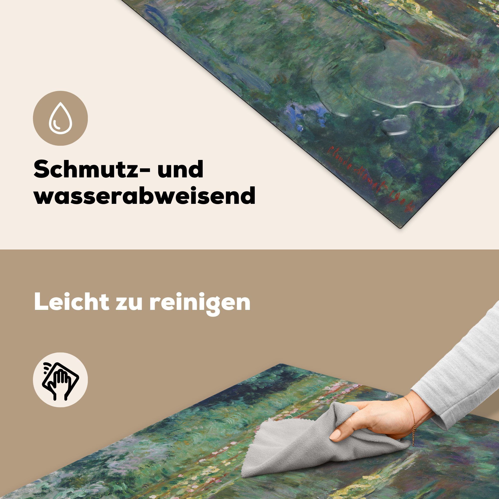 MuchoWow Herdblende-/Abdeckplatte Seerosen Monet, Arbeitsplatte (1 78x78 cm, küche Ceranfeldabdeckung, von - Gemälde Vinyl, Claude für tlg)