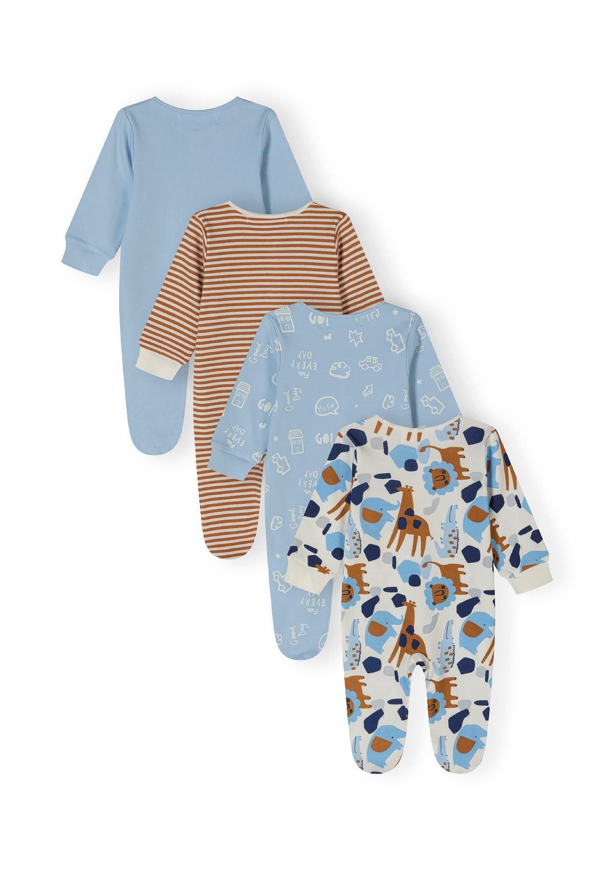 MINOTI Schlafoverall für Babys mit Füßen (Packung, 4-tlg) Tiere und Streifen – Bild 2 von 5