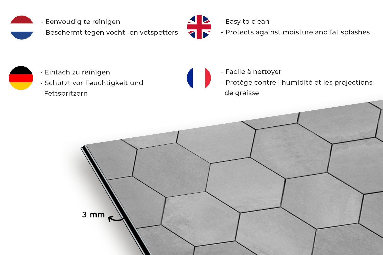 MuchoWow cm, 60x30 Fett (1-tlg), Küchenrückwand Fliesen gegen und für Wandschutz, - Grau Küchen Muster, - Schmutzflecken