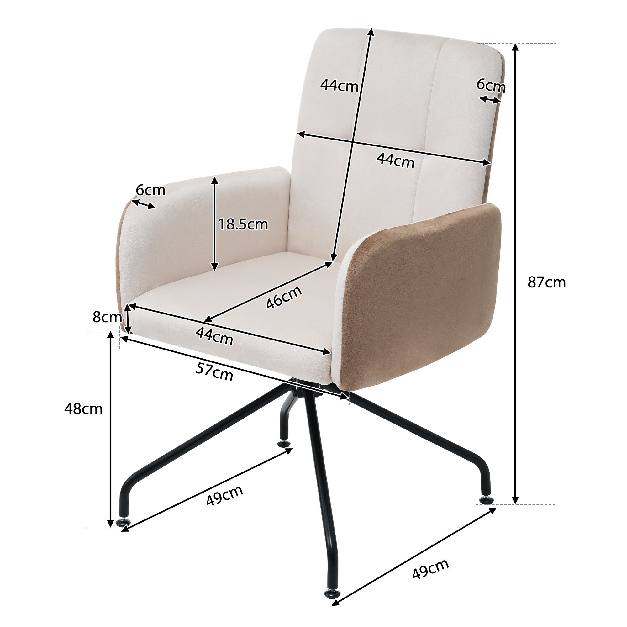 Bürostuhl (1 St), Beige Esszimmerstuhl abnehmbaren Drehstuhl Samt Flieks Polsterstuhl mit Armlehnen