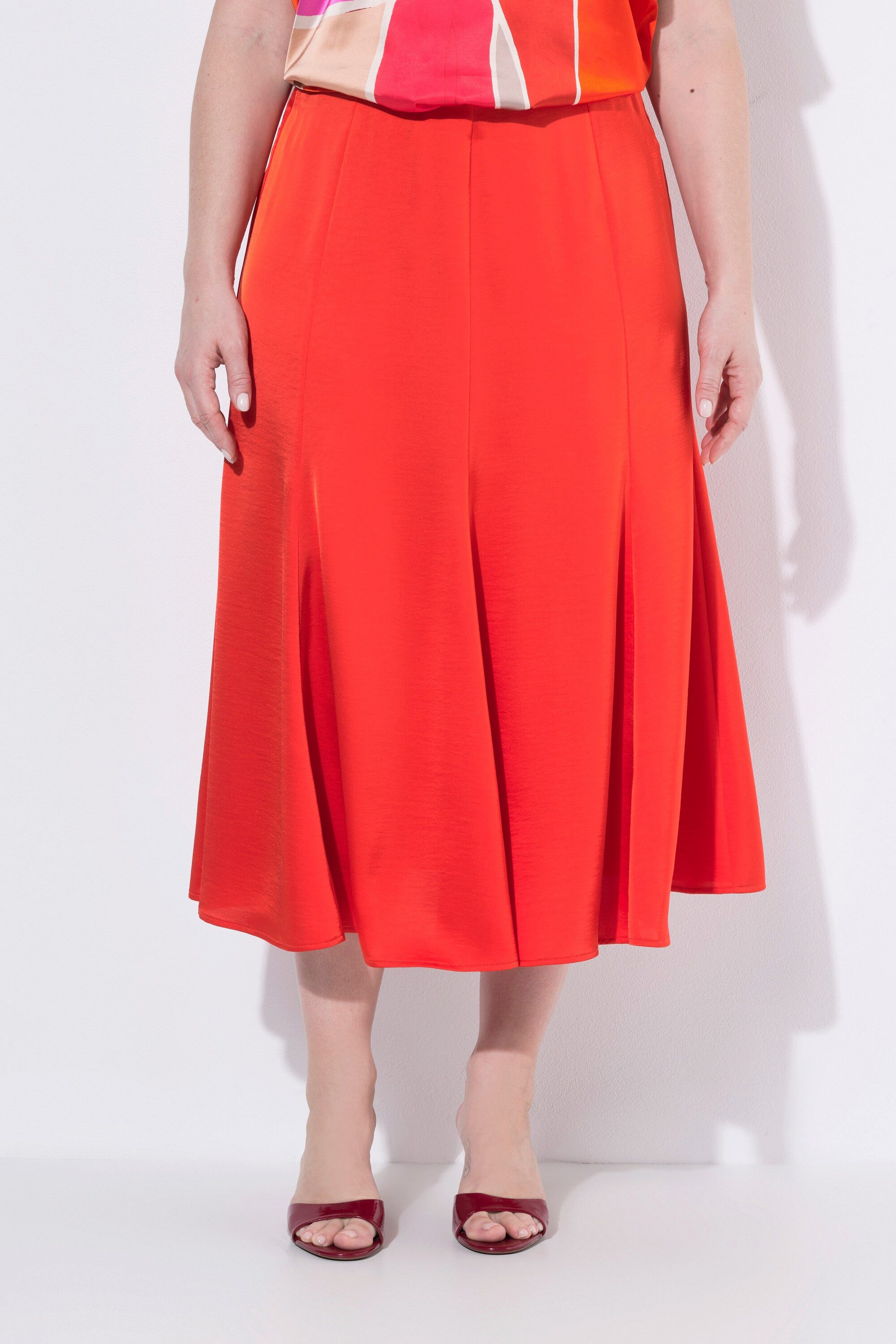 Ulla Popken Jerseyrock Satin-Maxirock Glocken-Silhouette Elastikbund