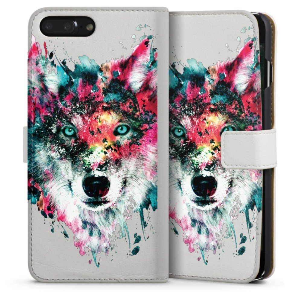 DeinDesign Handyhülle Riza Peker Wolf bunt Wolve ohne Hintergrund, Apple iPhone 8 Plus Hülle Handy Flip Case Wallet Cover