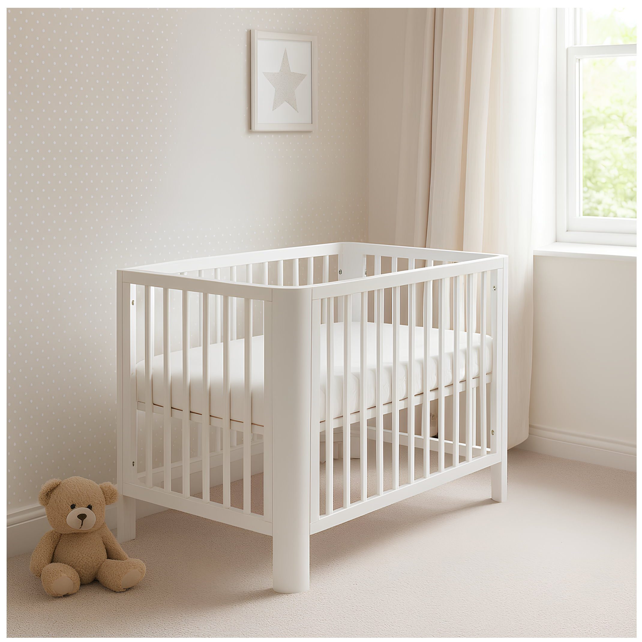 Baby-Delux Babybett Lio Schutzgitter umbaubar, Kinderbett 60x120 weiß Barriere Kiefer Matratze