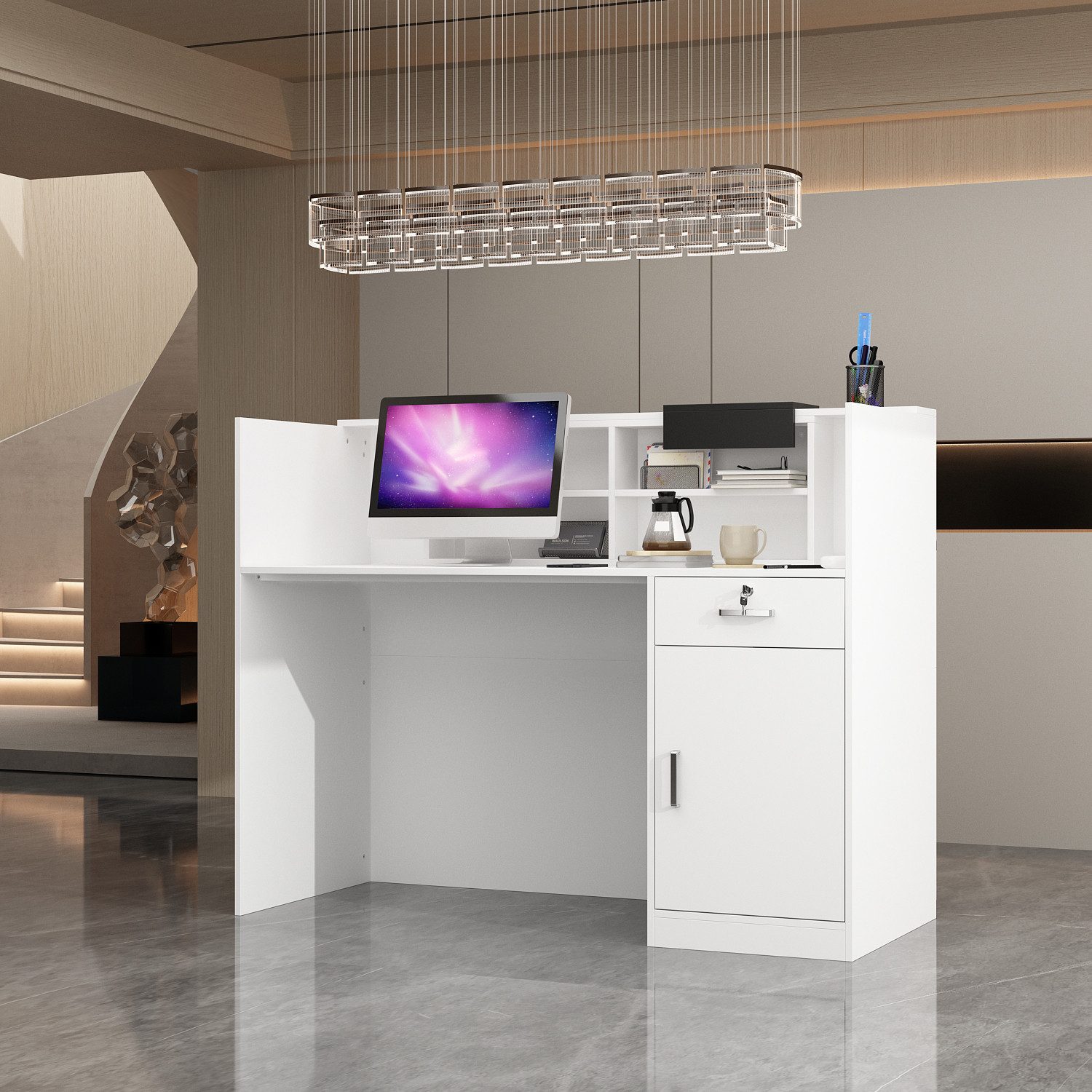 FUFU&GAGA Empfangstheke mit Abnehmbarer Ablage, Empfangstresen mit Schubladen