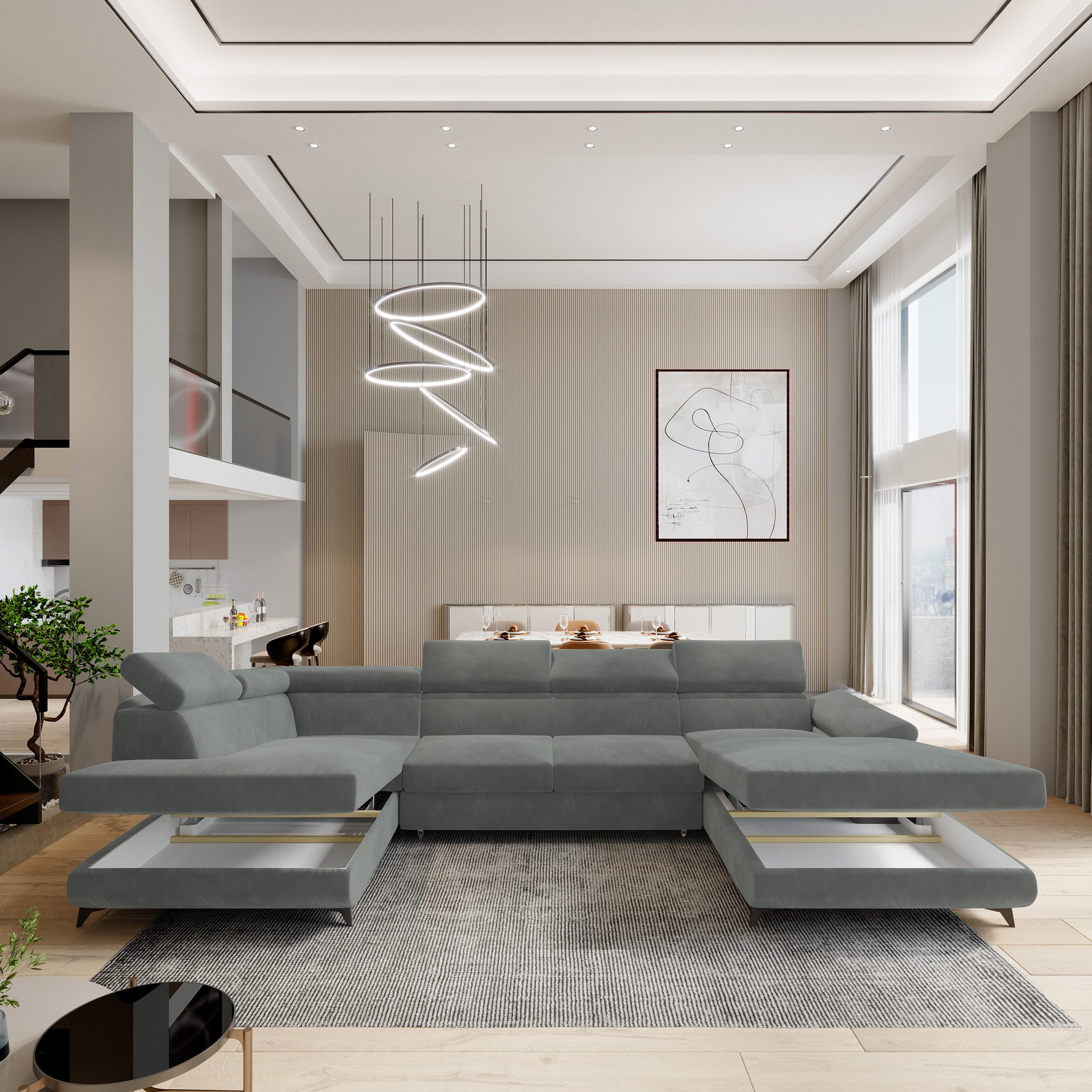 Masseno Ecksofa RUBANO mit Schlaffunktion U-Form, Sofa mit Bettkasten