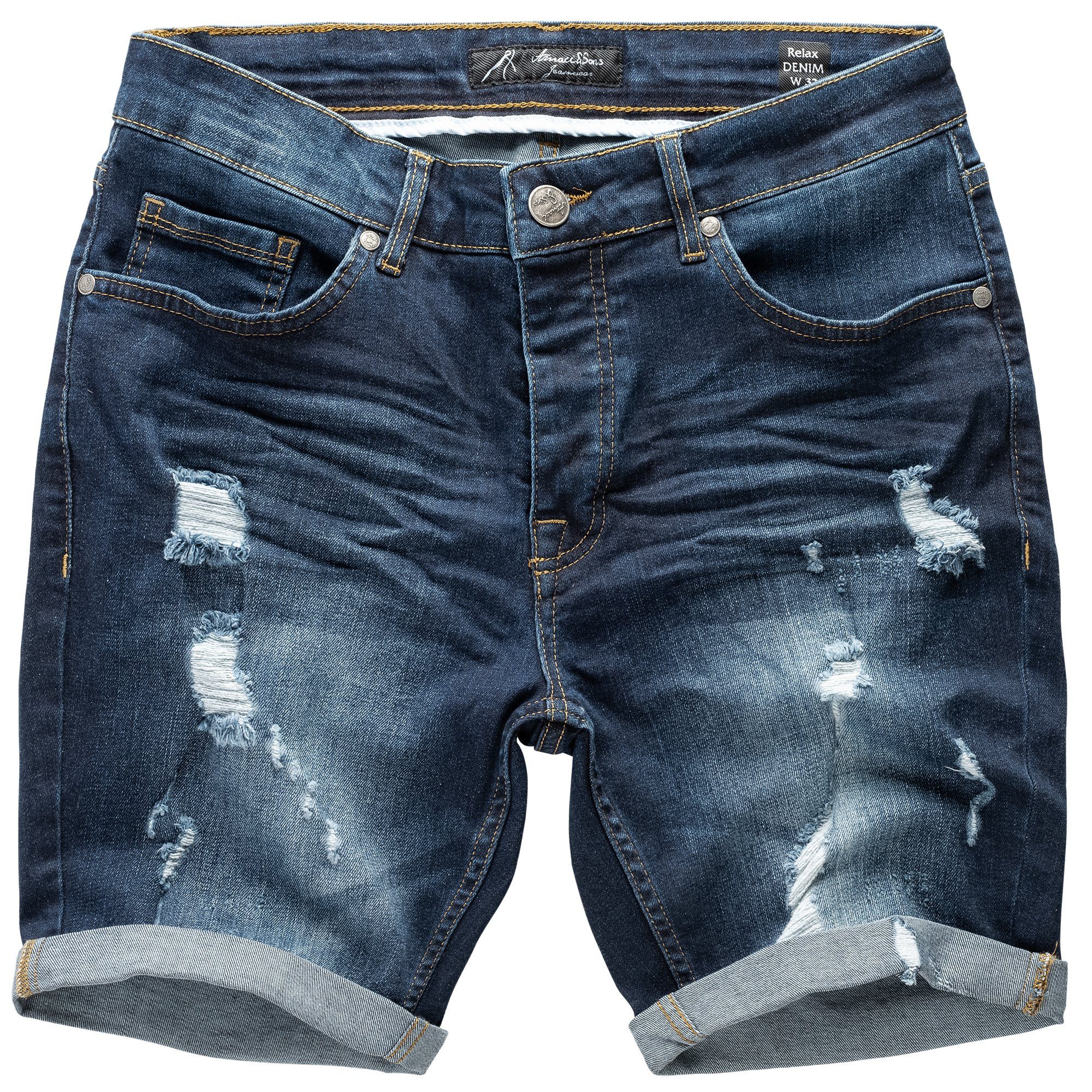 Amaci&Sons Jeansshorts SAN DIEGO Destroyed Jeans Shorts Dunkelblau