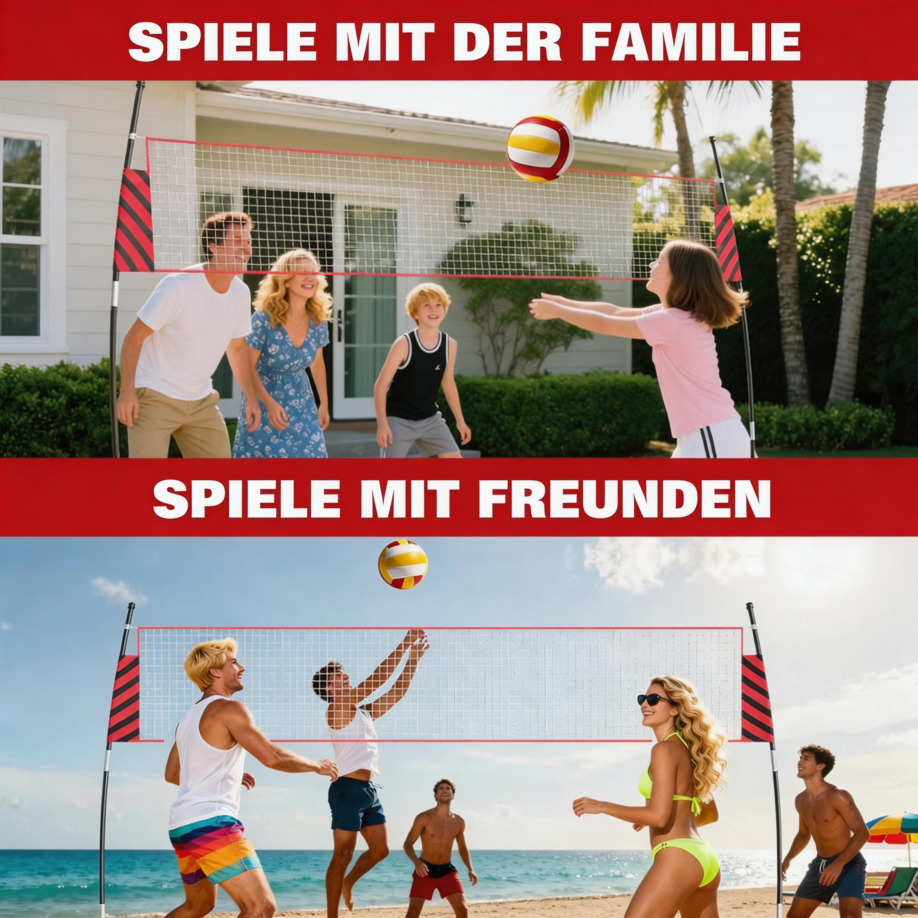 GarveeMore Volleyballnetz für Garten, 366 cm Höhenverstellbares Übungsnetz für Strand