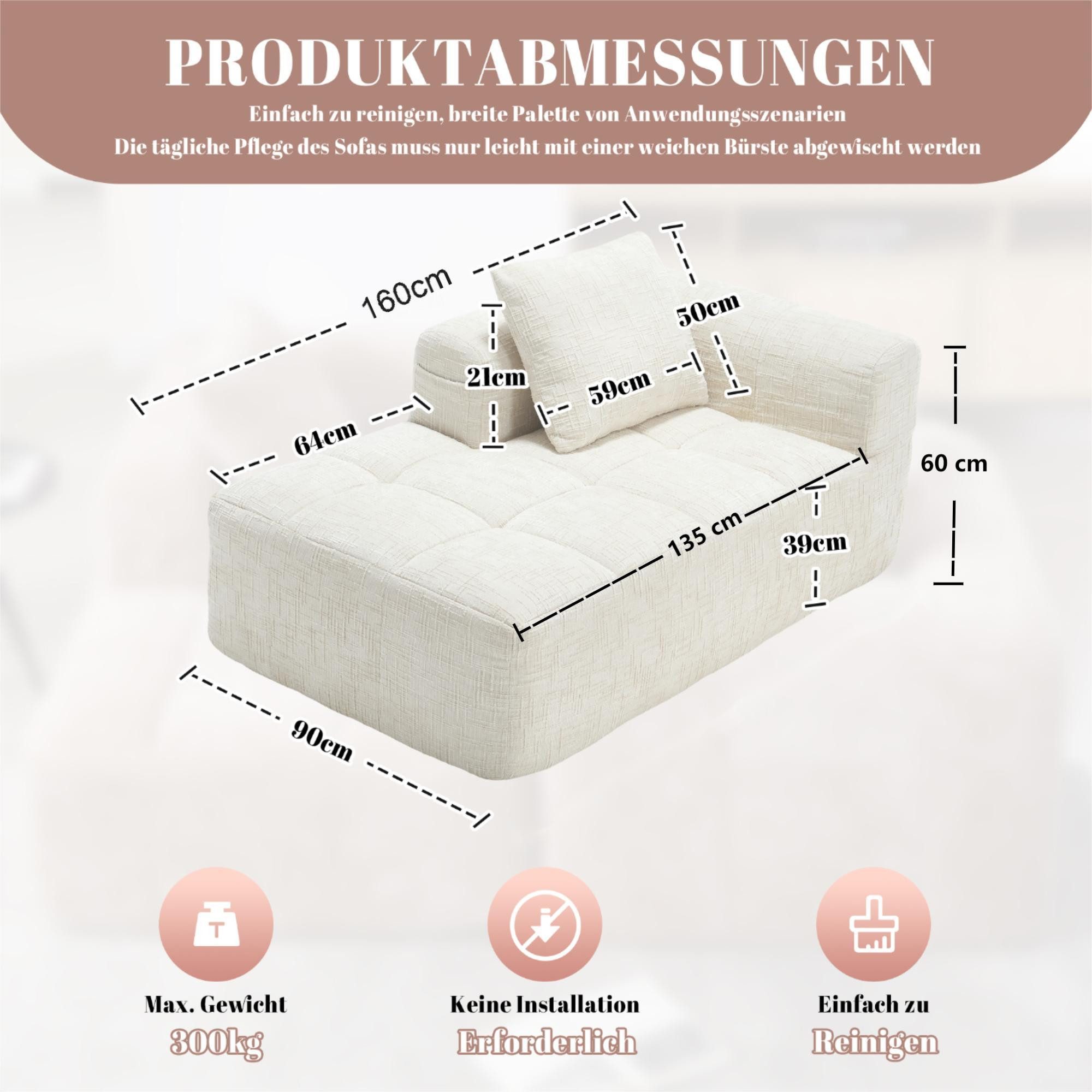 LVHOM Ecksofa Modulares Chaiselongue-Sofa-Set(Polsterliege+Doppelsofa), separat kann, 160x90x60cm(LxBxH), mehr-in-1 Design,Kombinierbar zu L-Form, U-Form, Bett, Ecksofa, Loungesofa, Polsterecke, Schlafsofa, Platzsparend & Ohne Montage, für Wohnzimmer,Schlafzimmer,Gästezimmer,Jugendzimmer,Büro,Spielzimmer