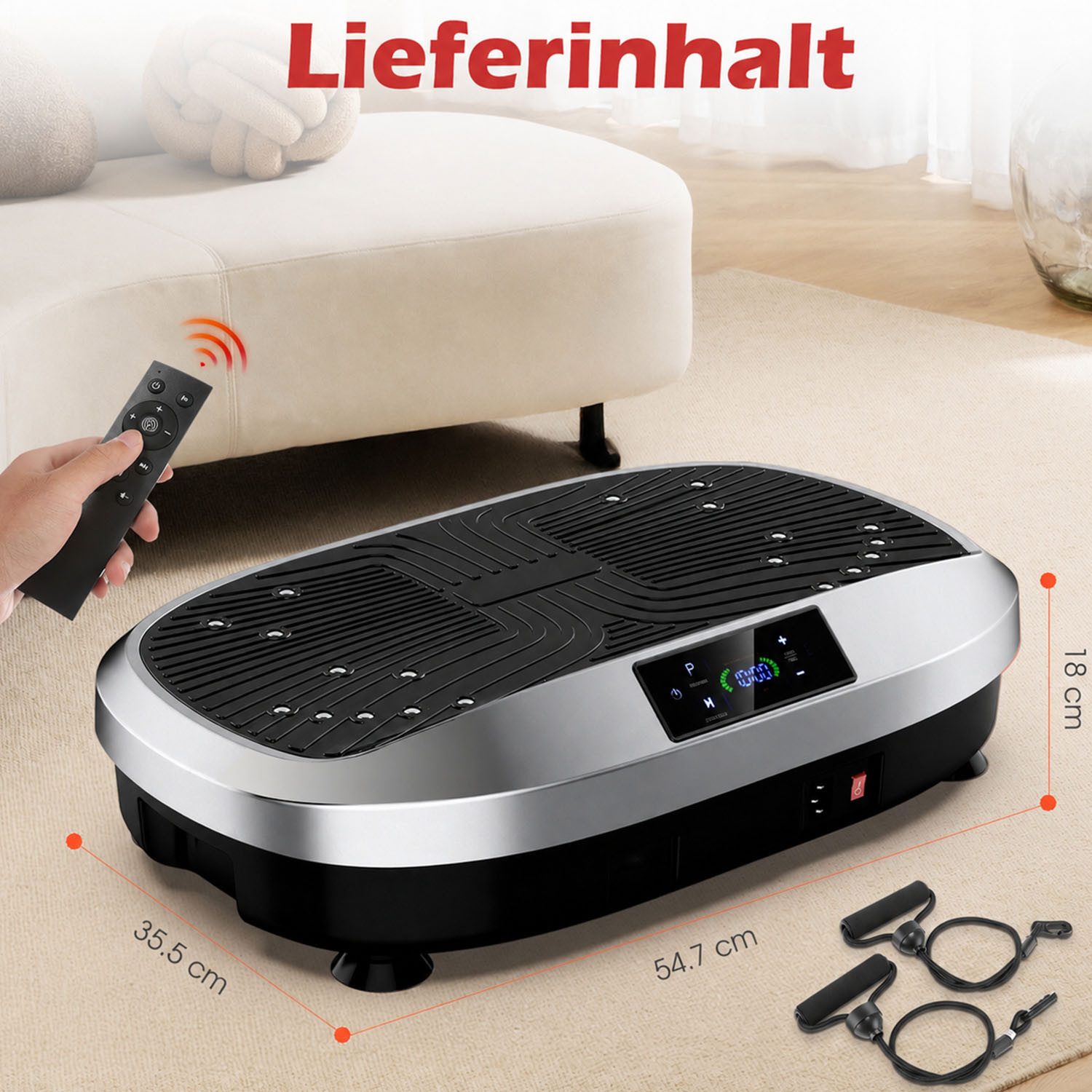 kehot Vibrationsplatte Ganzkörper, 3D Fitnessgeräte mit 2 Bändern & Fernbedienung, 200 W, 120 Intensitätsstufen, (Set, mit Trainingsbandern), Schwingung Modus, 6 voreingestellte Modi
