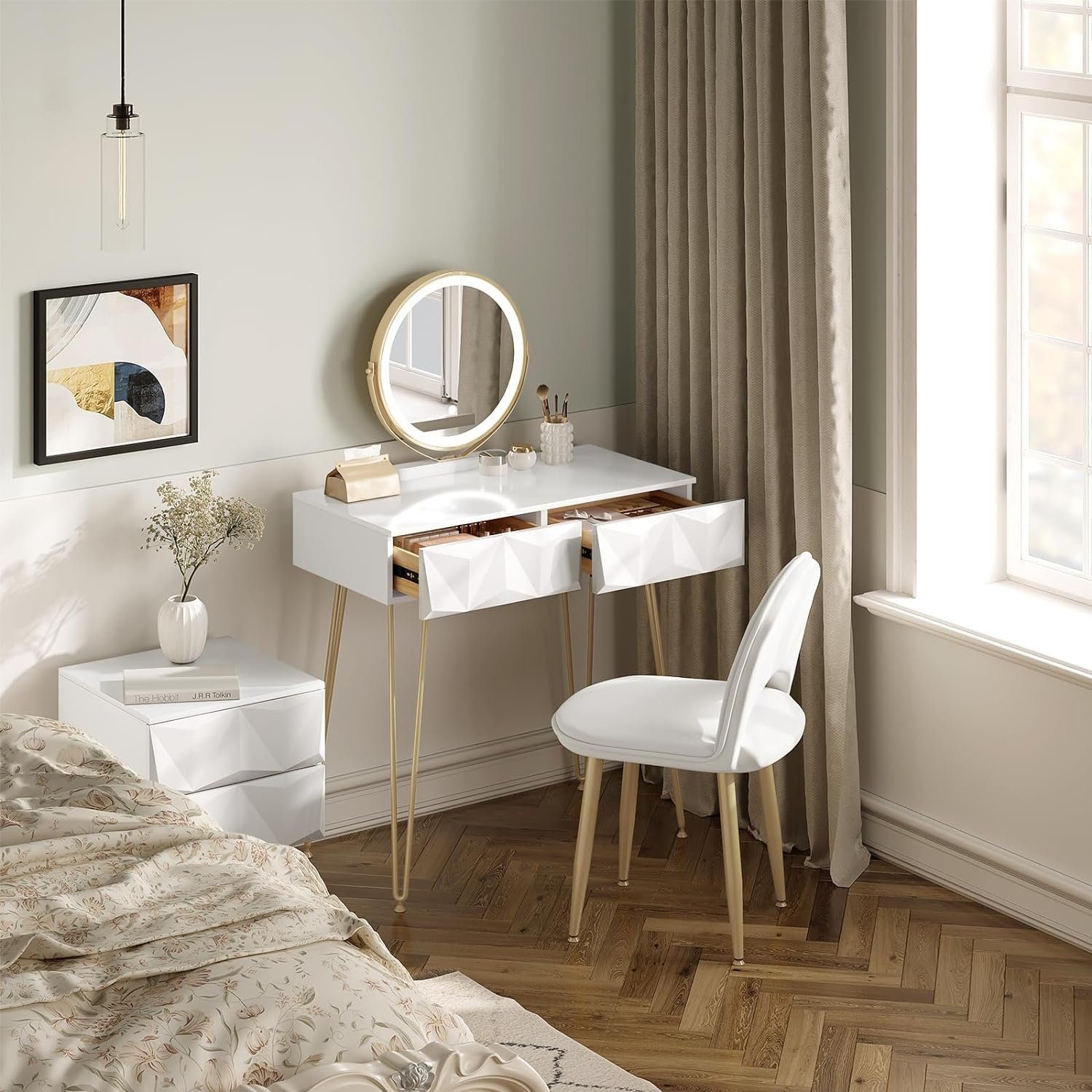 EUGAD Schminktisch (1-St), mit 360° drehbarem Spiegel, gepolsterte Samtstuh günstig online kaufen