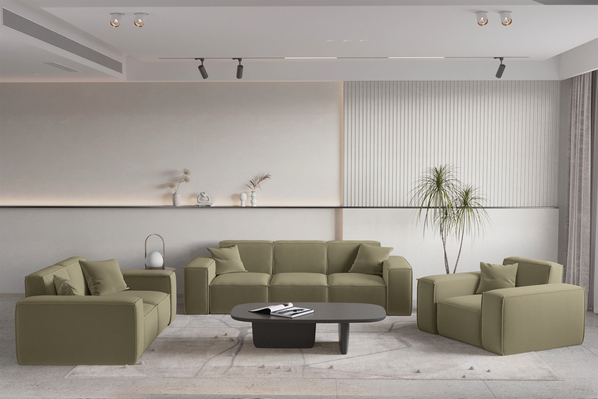 Fun Möbel Sofa Sofa Designersofa CELES PREMIUM 3-Sitzer in Stoff, Inkl. 2 Zierkissen