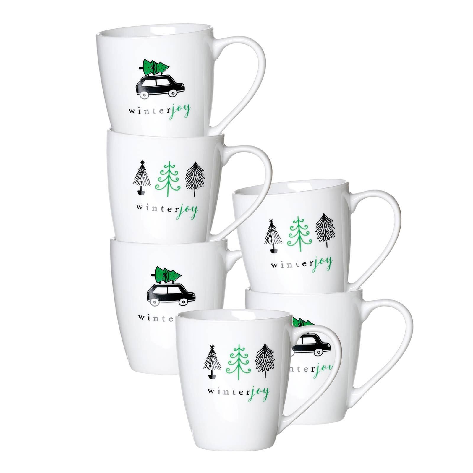 Ritzenhoff & Breker Becher Winter Joy Green Henkelbecher 360 ml 6er Set, 6-tlg., Porzellan