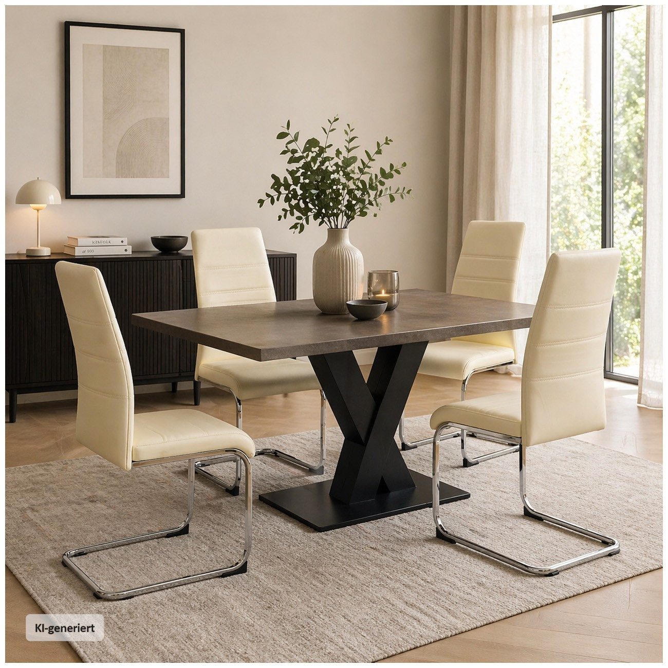 HTI-Line Freischwinger Schwingstuhl SallyC PU 4er (Set, 4 St), Freischwinger Esszimmerstuhl Kunstleder
