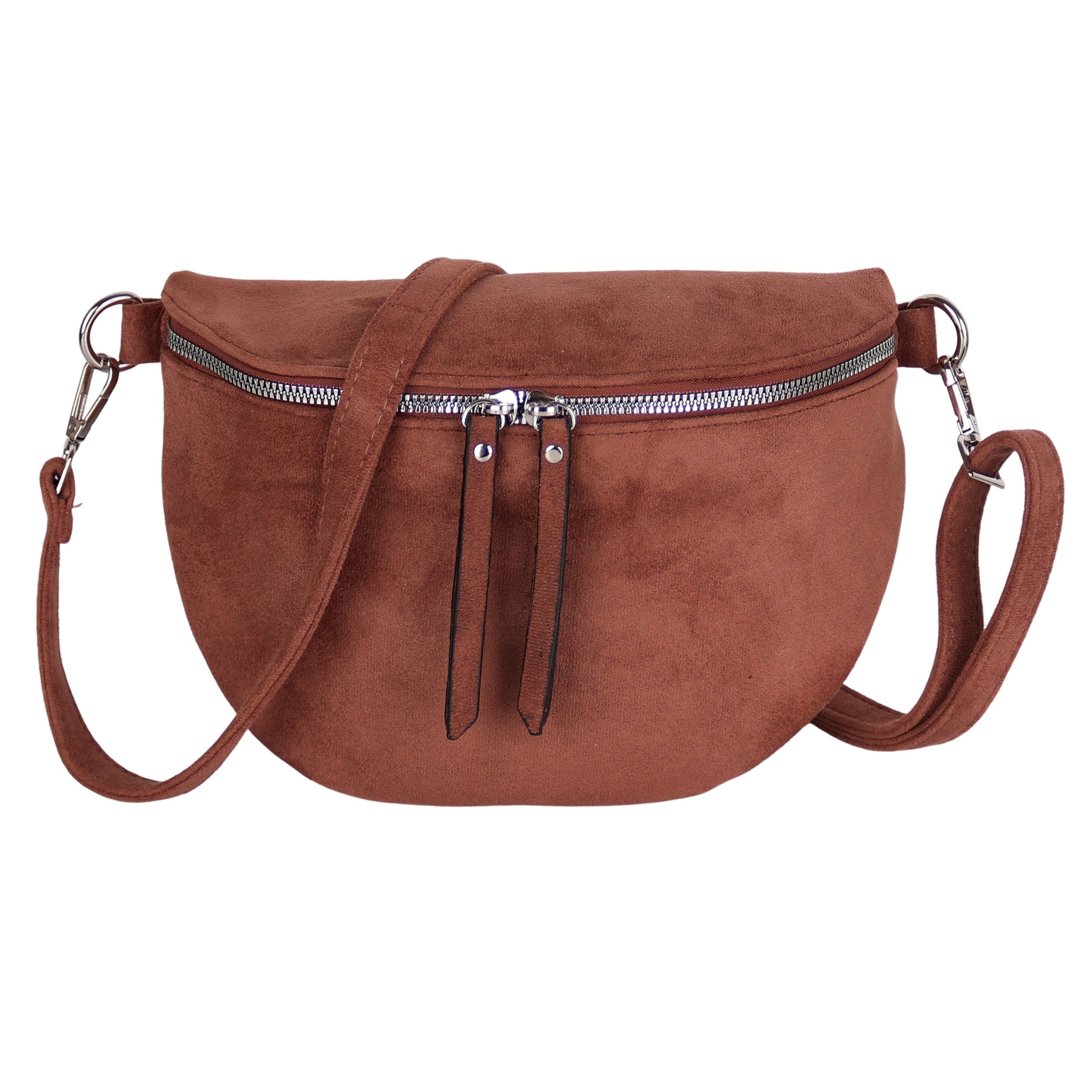 MIRROSI Bauchtasche Damen Taschen, Umhängetasche, Brusttasche, 26x18x9cm Wildleder Optik (Schultertasche für jednen Anlass), Crossbody Bag, Verstellbarer Schulterriemen für mehr Flexibilität.