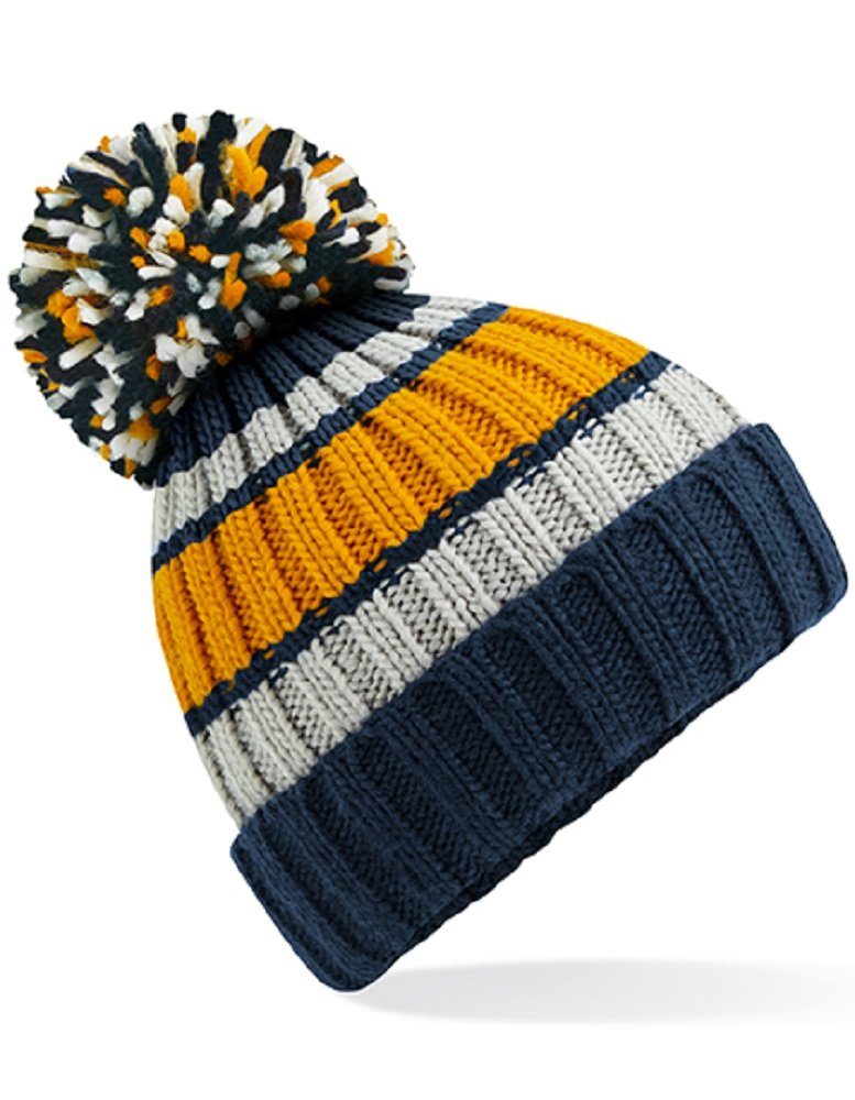 Beechfield® Bommelmütze modische Herren Mütze / Wintermütze / Bommelmütze / Strickmütze übergroßer Bommel - Robuster Ripp-Strick