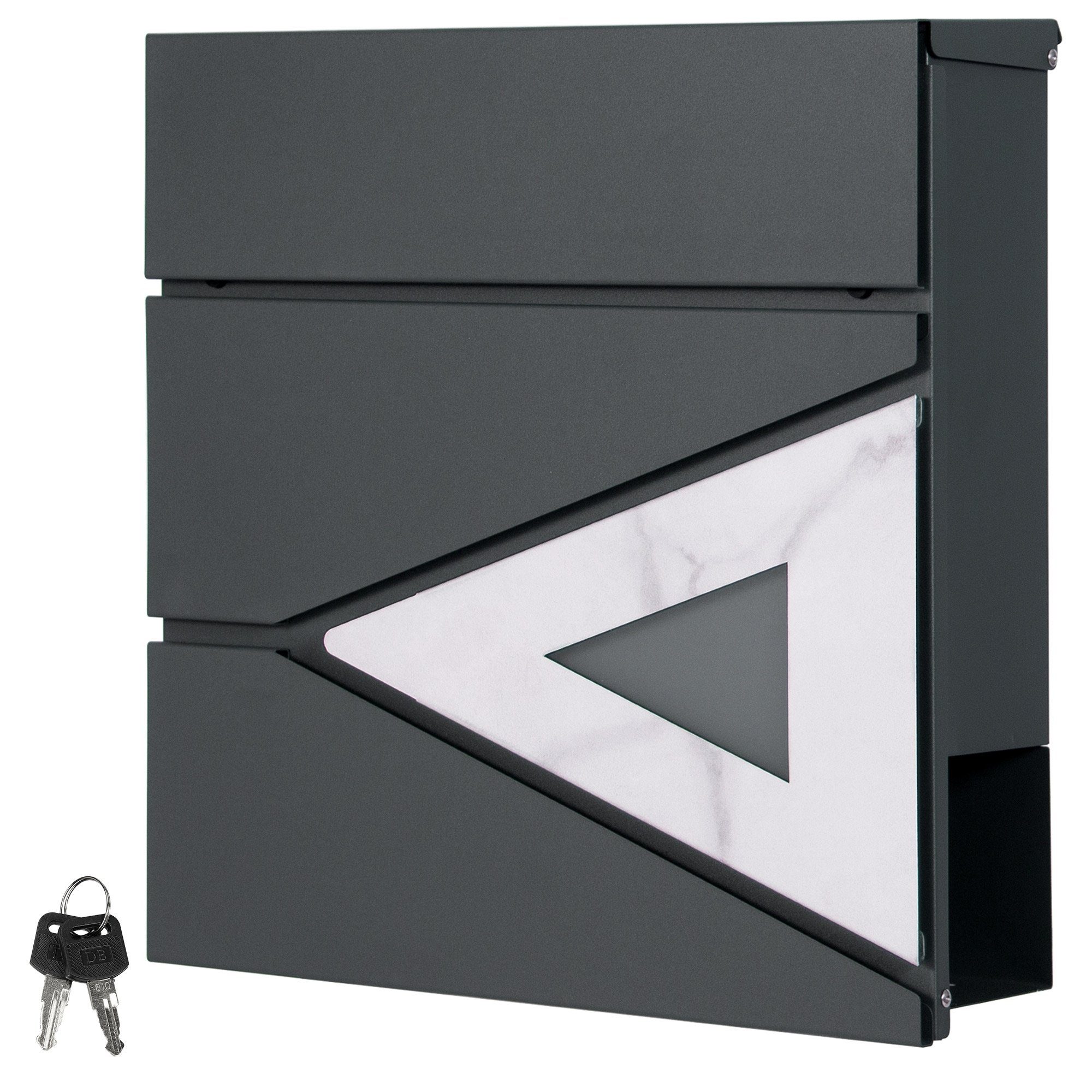 ML-DESIGN Briefkasten Briefkasten 37x36,5x11 cm Anthrazit/Weiß-Marmoroptik aus Stahl