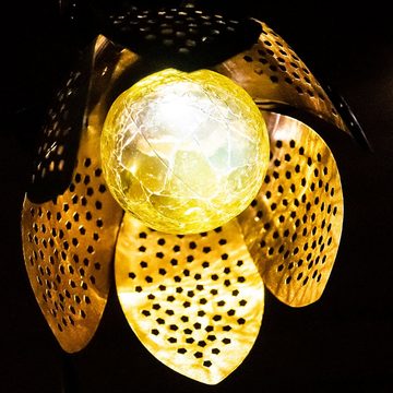 etc-shop LED Solarleuchte, LED-Leuchtmittel fest verbaut, Kaltweiß, LED Außen Solar Steck Leuchte Blume Crackle-Glas Kugel Lampe