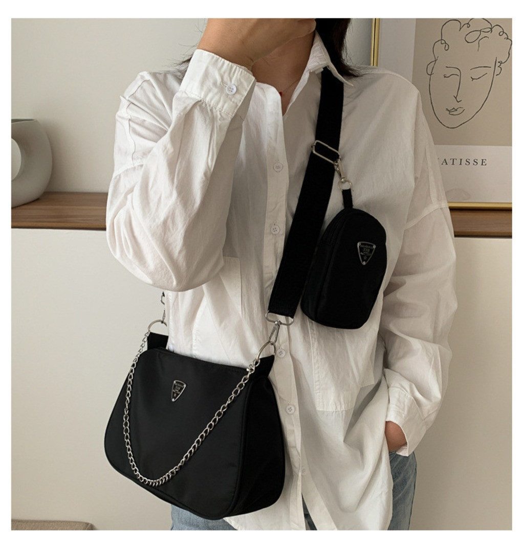 nsihing Umhängetasche Umhängetasche Damen aus Nylon, Schultertasche mit Anhängertasche, Leichte Schultertasche mit Reißverschluss für Schule und Alltag