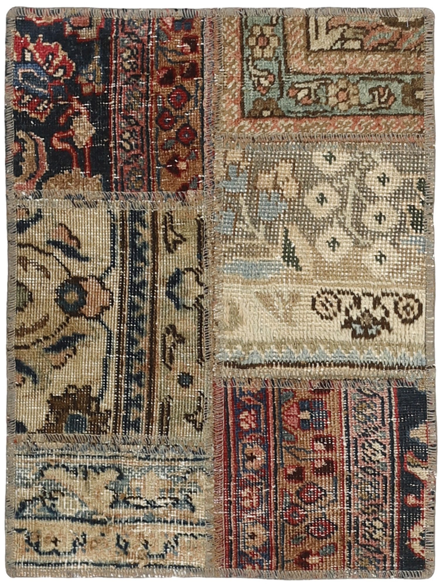 Wohnando Teppich MY-RUG Vintage Patch Work Floral & Ornamentiert 60x40cm, Rechteckig, Höhe: 10 mm, Handgeknüpfter Teppich,Handgesponnene Wolle, mit Naturfarben gegärbt