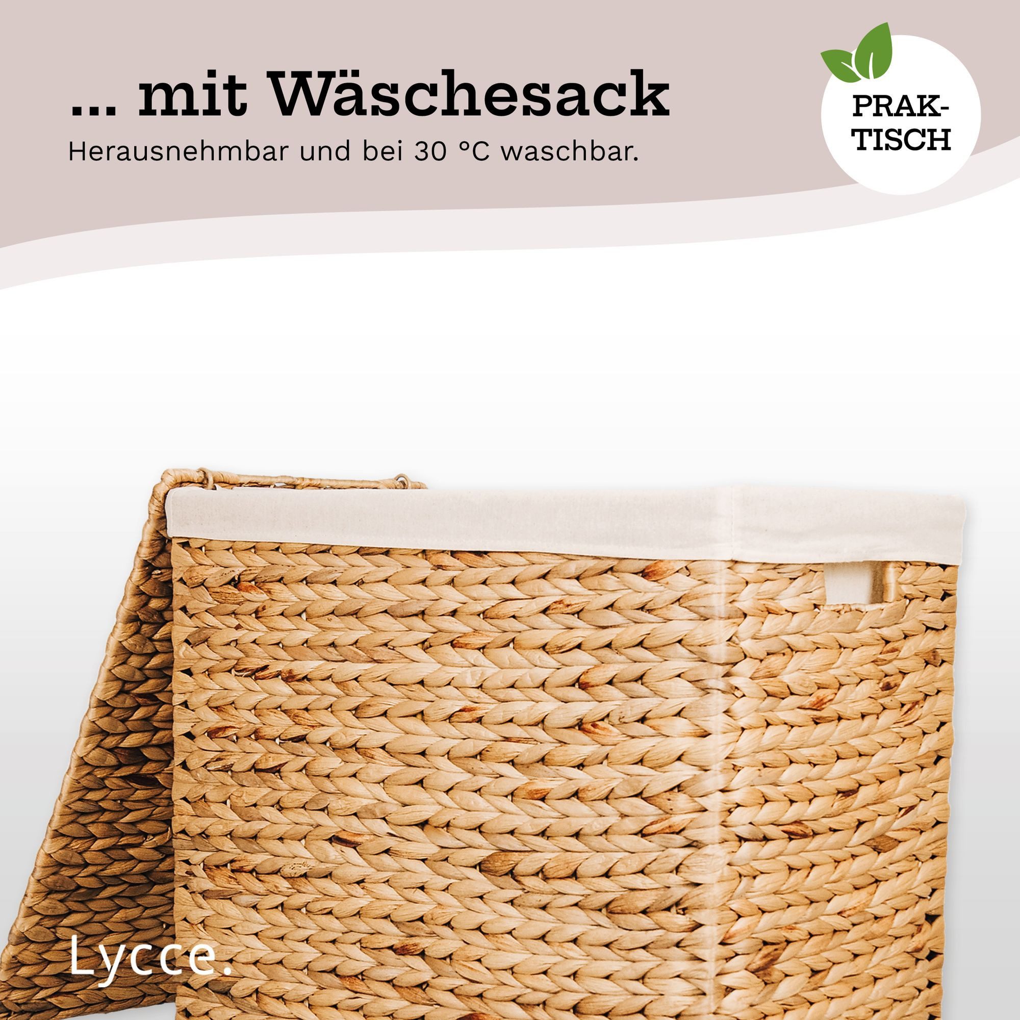 Lycce Wäschekorb Nischenwäschekorb in versch. Größen aus Wasserhyzinthe, mit Deckel, mit herausnehmbarem Wäschesack