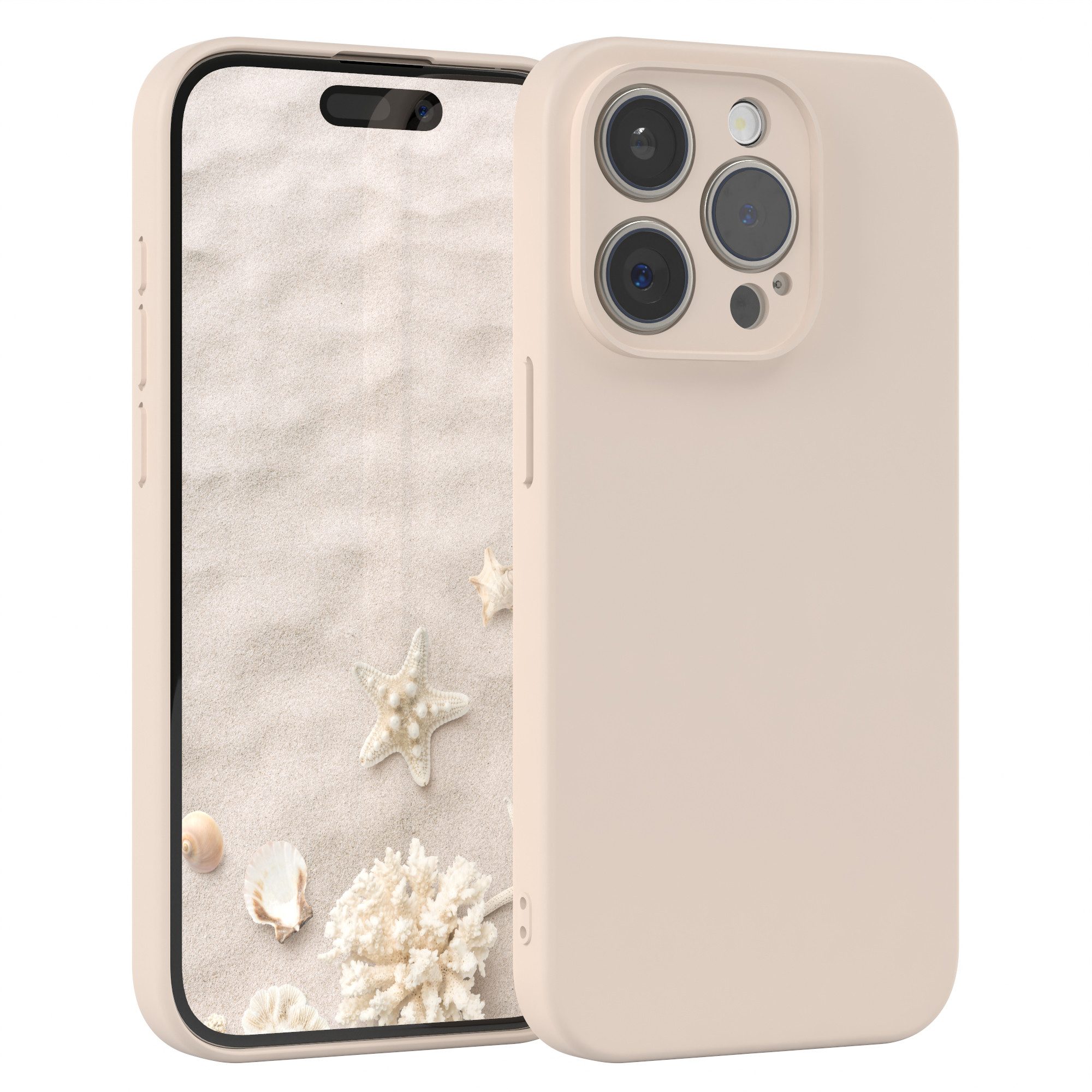 EAZY CASE Handyhülle TPU Hülle für Apple iPhone 15 Pro 6,1 Zoll, Bumper Case Matt Slimcover Silikonschutzhülle elastisch Taupe / Beige