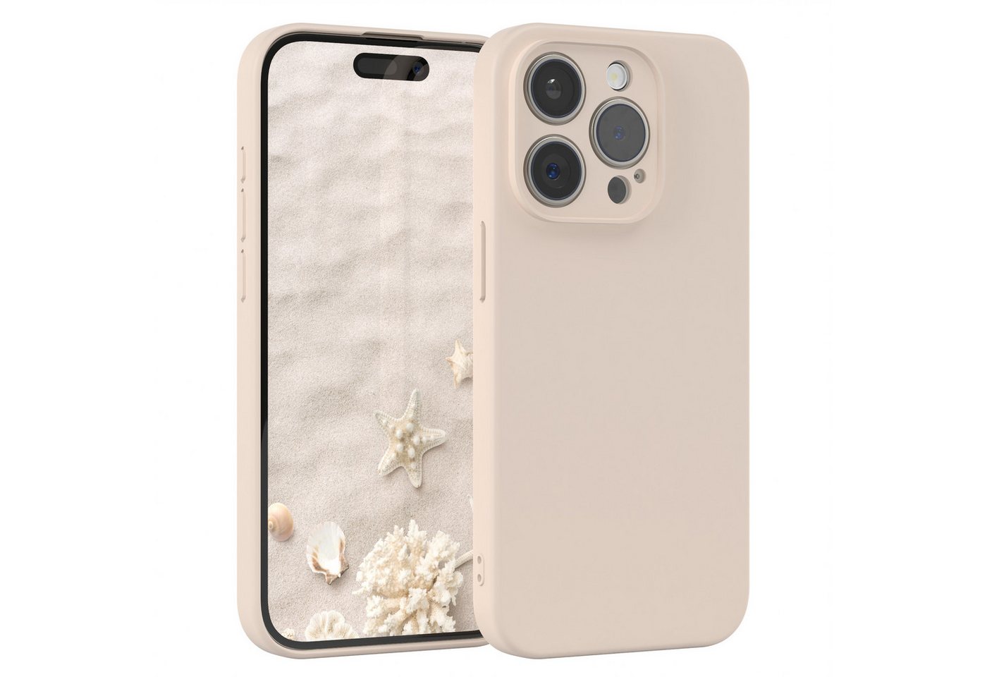 EAZY CASE Handyhülle für Apple iPhone 15 Pro Hülle Silikon 6,1 Zoll, Bumper Case Matt Slimcover Silikonschutzhülle elastisch Taupe / Beige