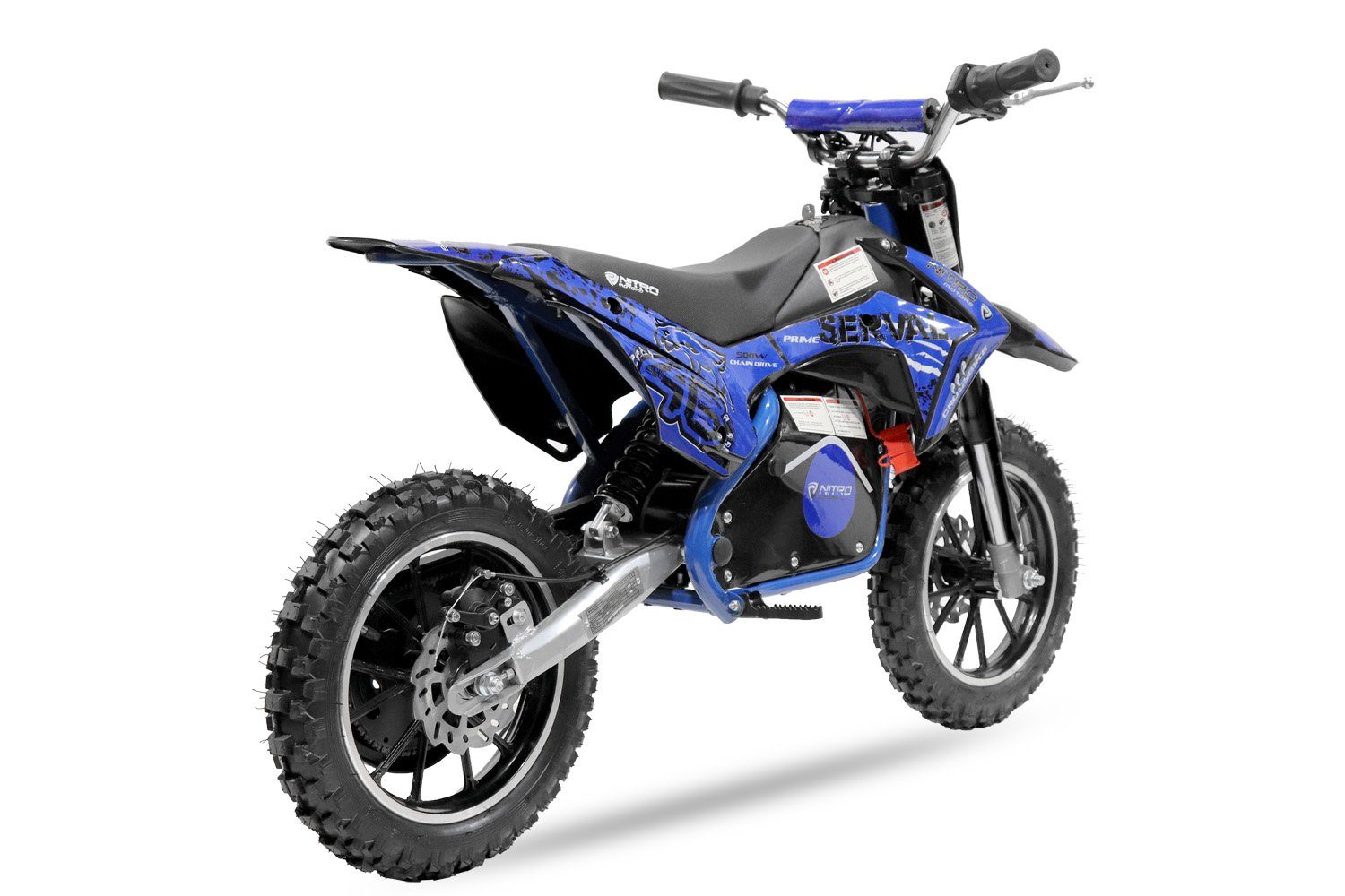 500W Nitro Dirtbike Automatikschaltung mini Elektro Serval Pocketbike Eco Crossbike, 10" Kinder Dirt-Bike Motors 1 Blau Gang,