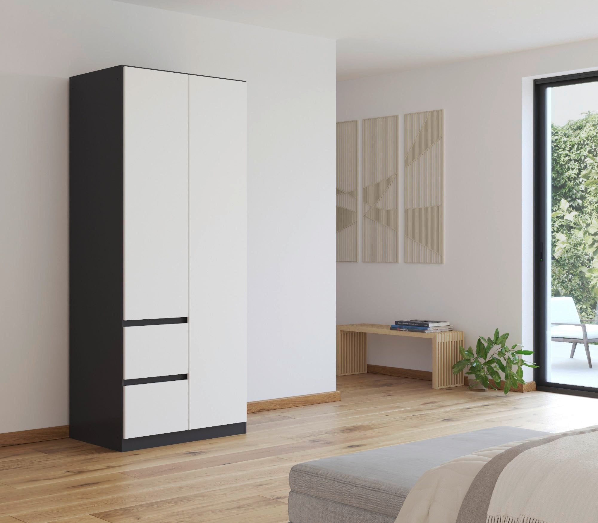 rauch Drehtürenschrank Mehrzweckschrank Aktenschrank Mietswohnung Garderobe MAINZ 91cm breit (3 verschiedene Ausstattungen BASIC/CLASSIC/PREMIUM (inkl. SOFT-CLOSE) grifflose Front, Türen mit Push-to-Open Funktion MADE IN GERMANY